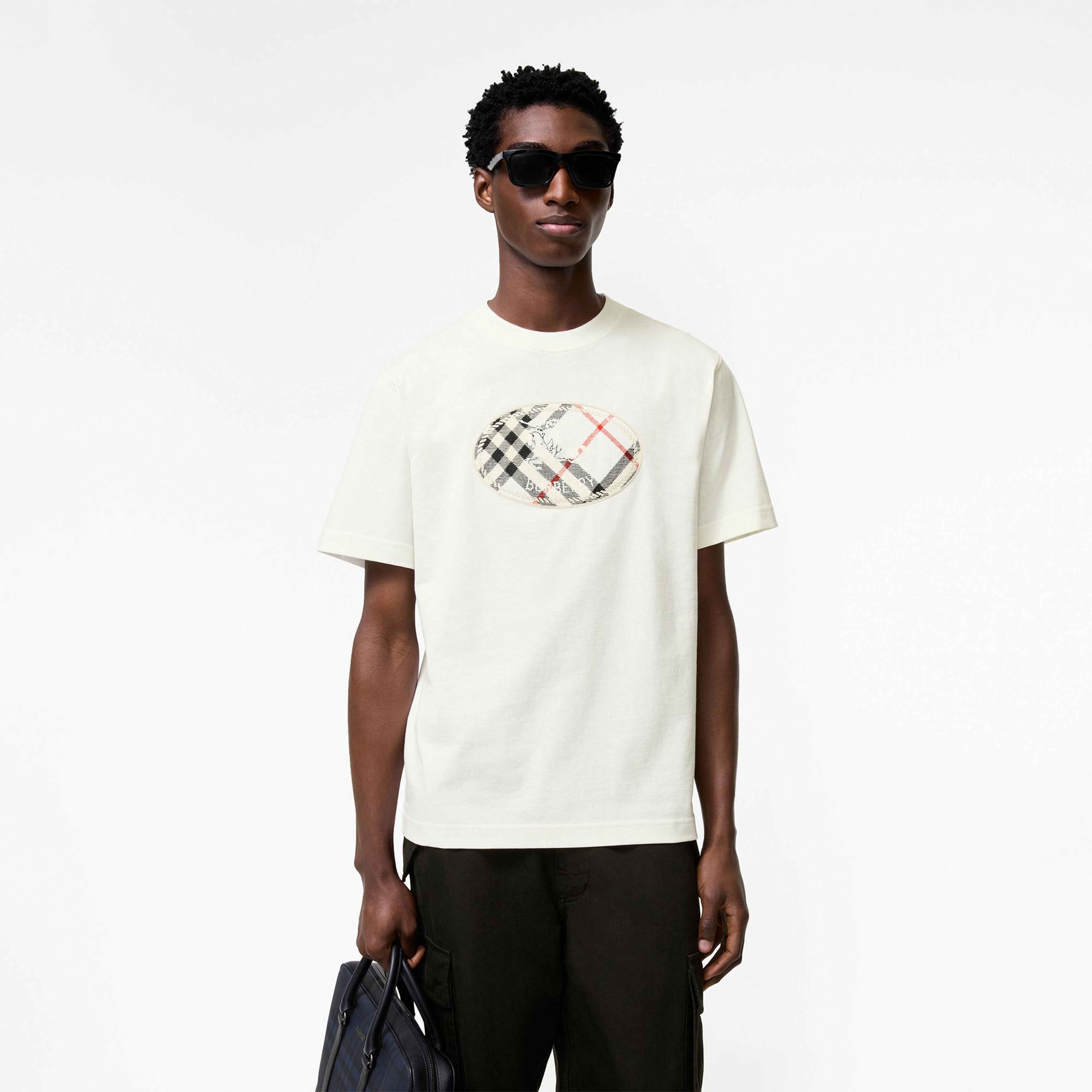 Burberry Ryan Check Erkek Beyaz T-Shirt