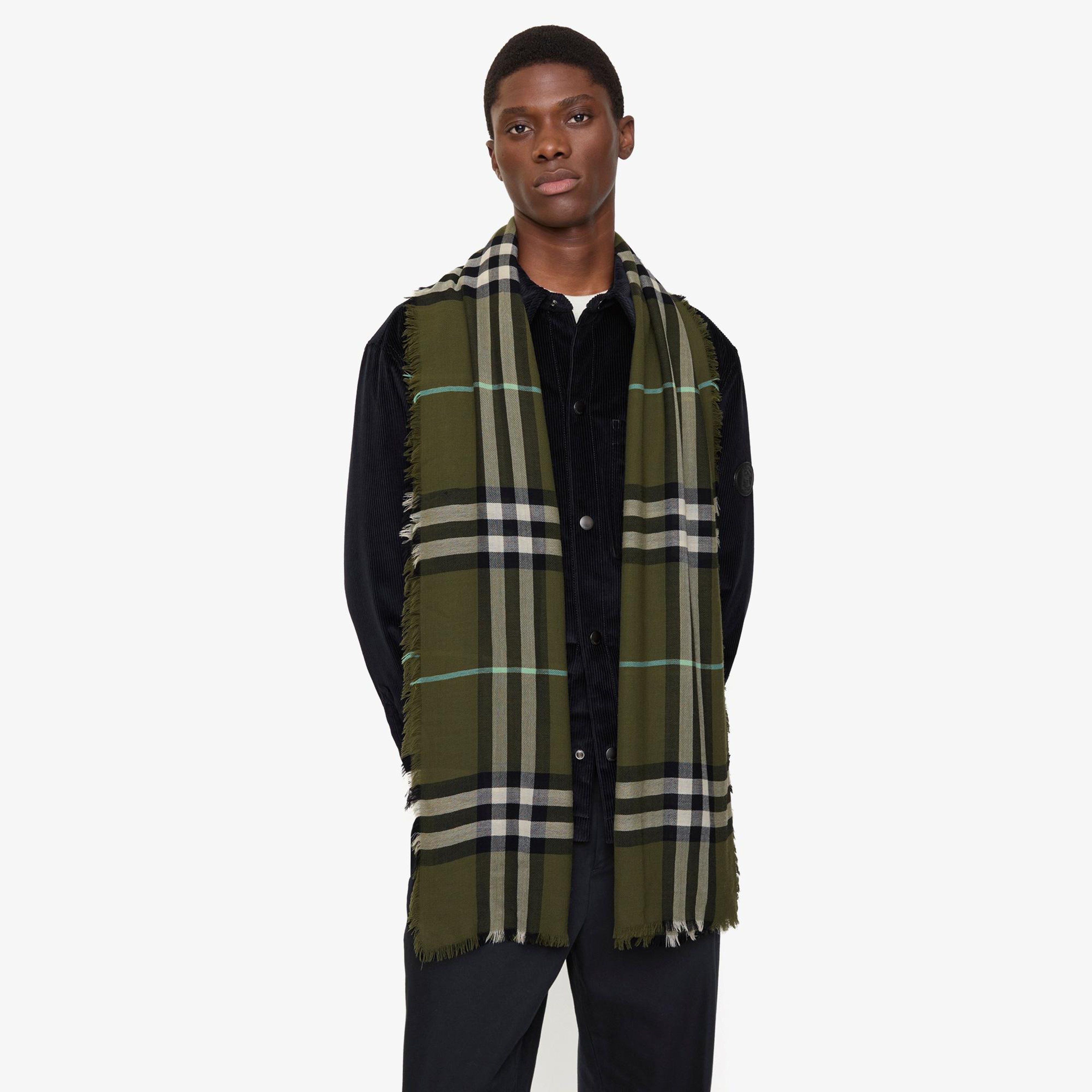 Burberry Wide Check Wool Kadın Haki Atkı