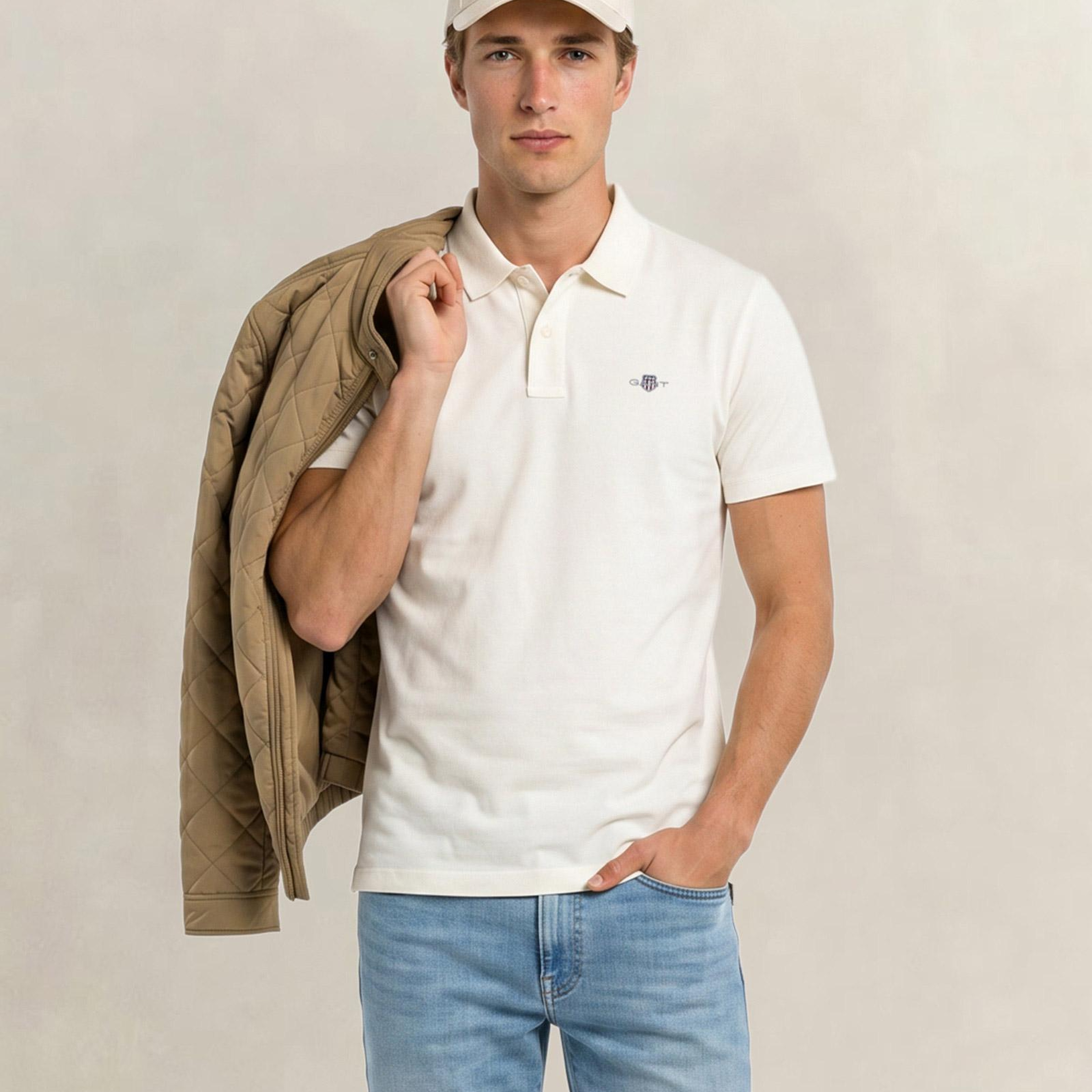 GANT Erkek Beyaz Regular Fit Logolu Polo Yaka T-Shirt