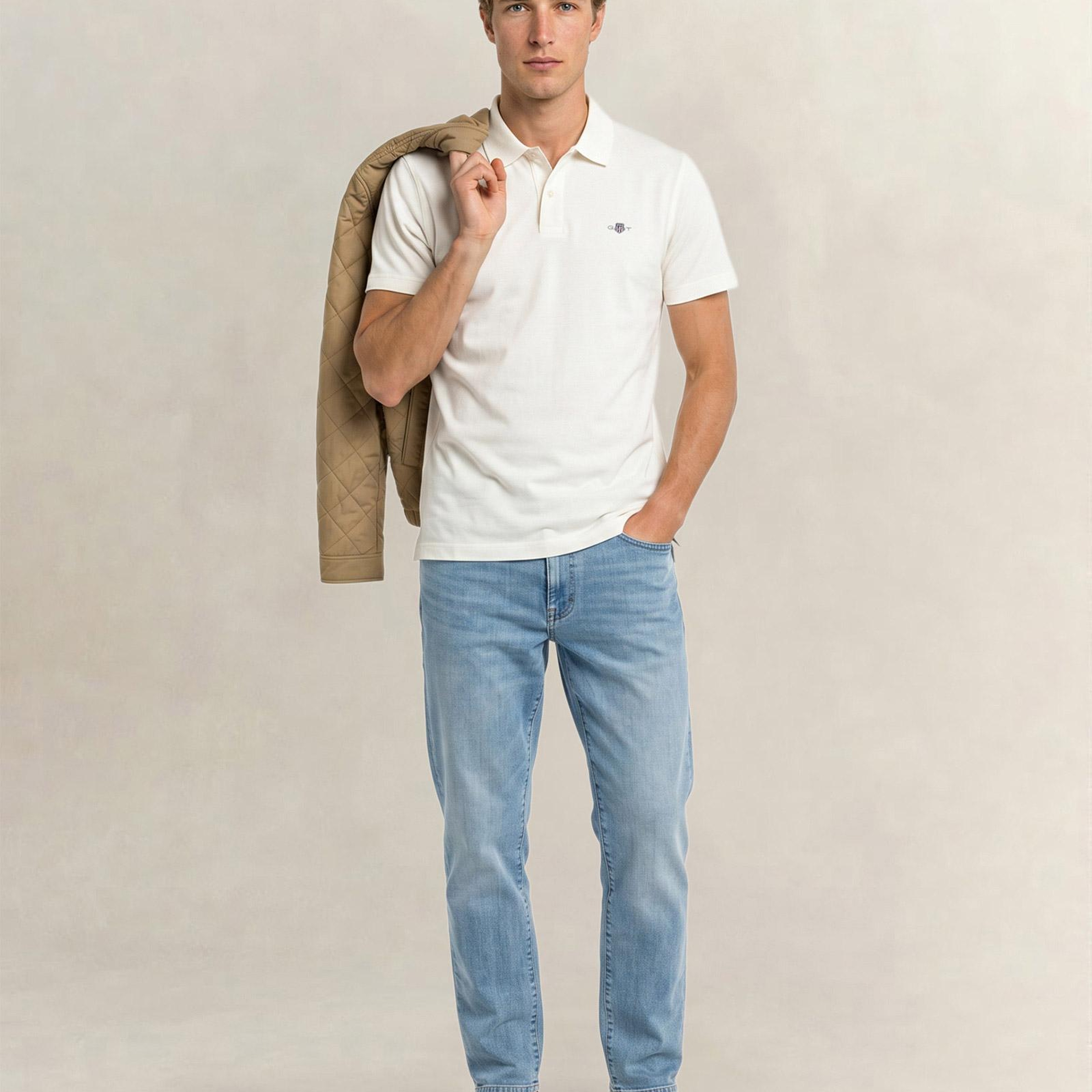 GANT Erkek Beyaz Regular Fit Logolu Polo Yaka T-Shirt