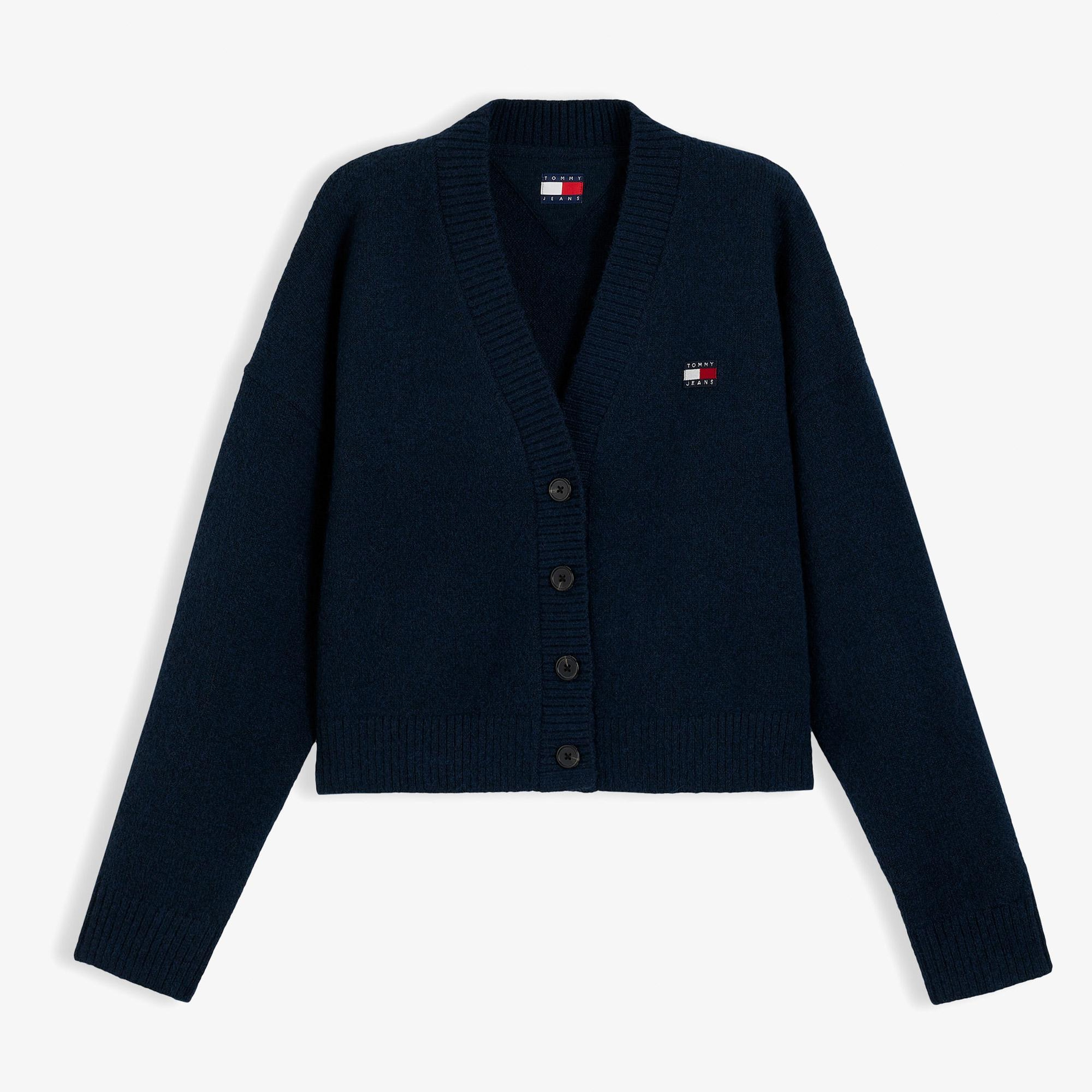 Tommy Hilfiger Fluffy Badge Cardigan Kadın Lacivert Hırka