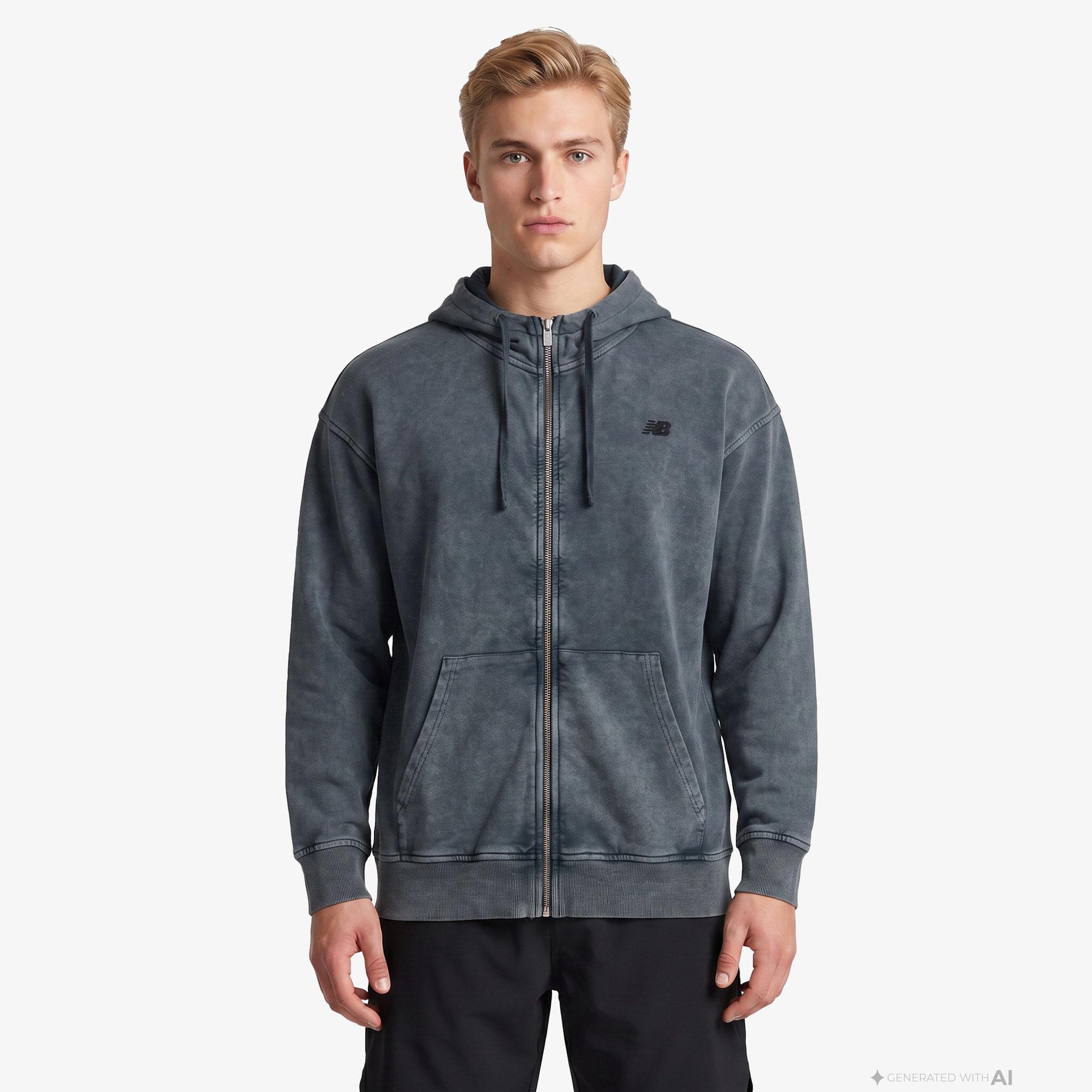 New Balance Lifestyle Full Zip Erkek Gri Sweatshirt
