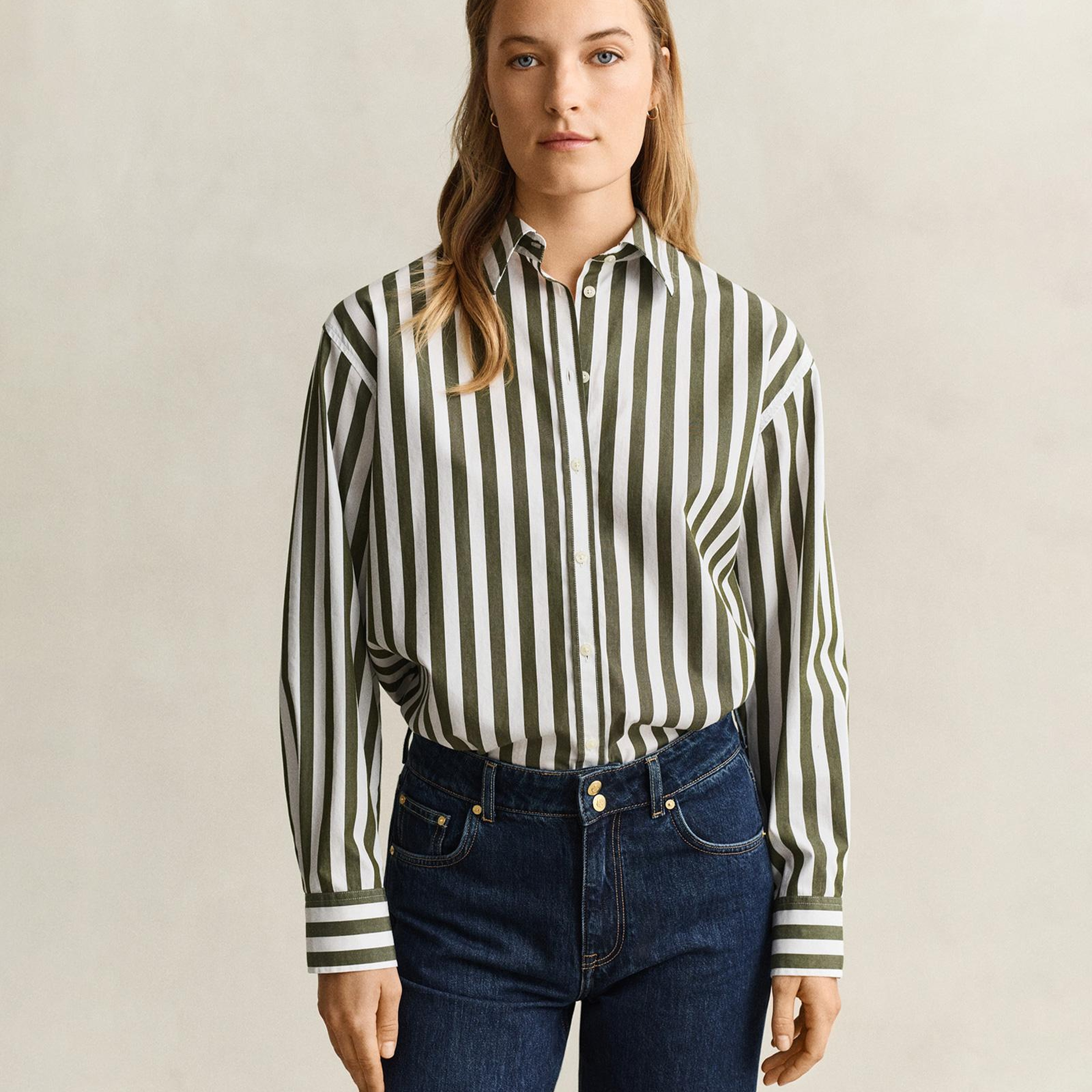 GANT Kadın Yeşil Relaxed Fit %100 Pamuk Gömlek
