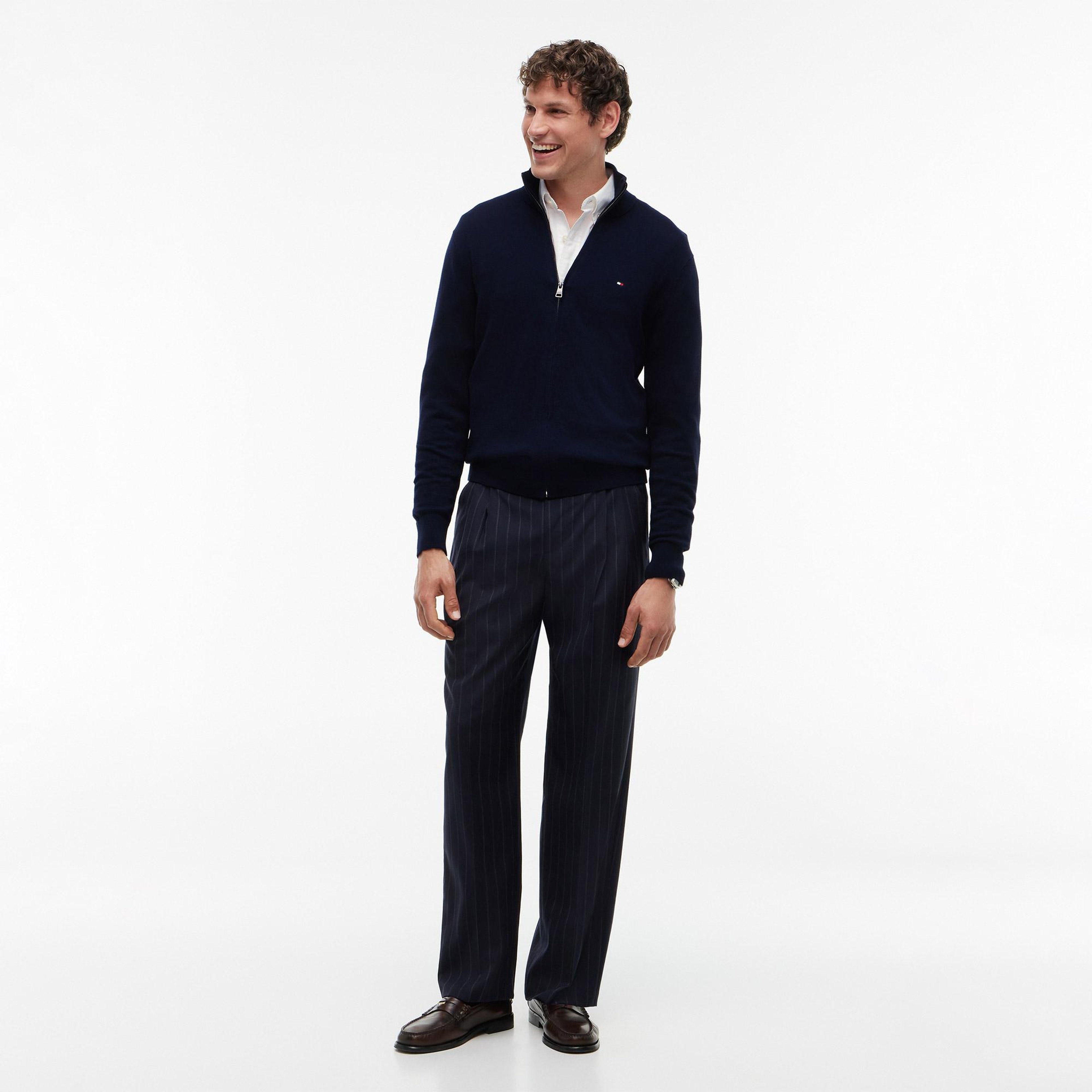 Tommy Hilfiger Pima Cashmere Zip Erkek Mavi Hırka