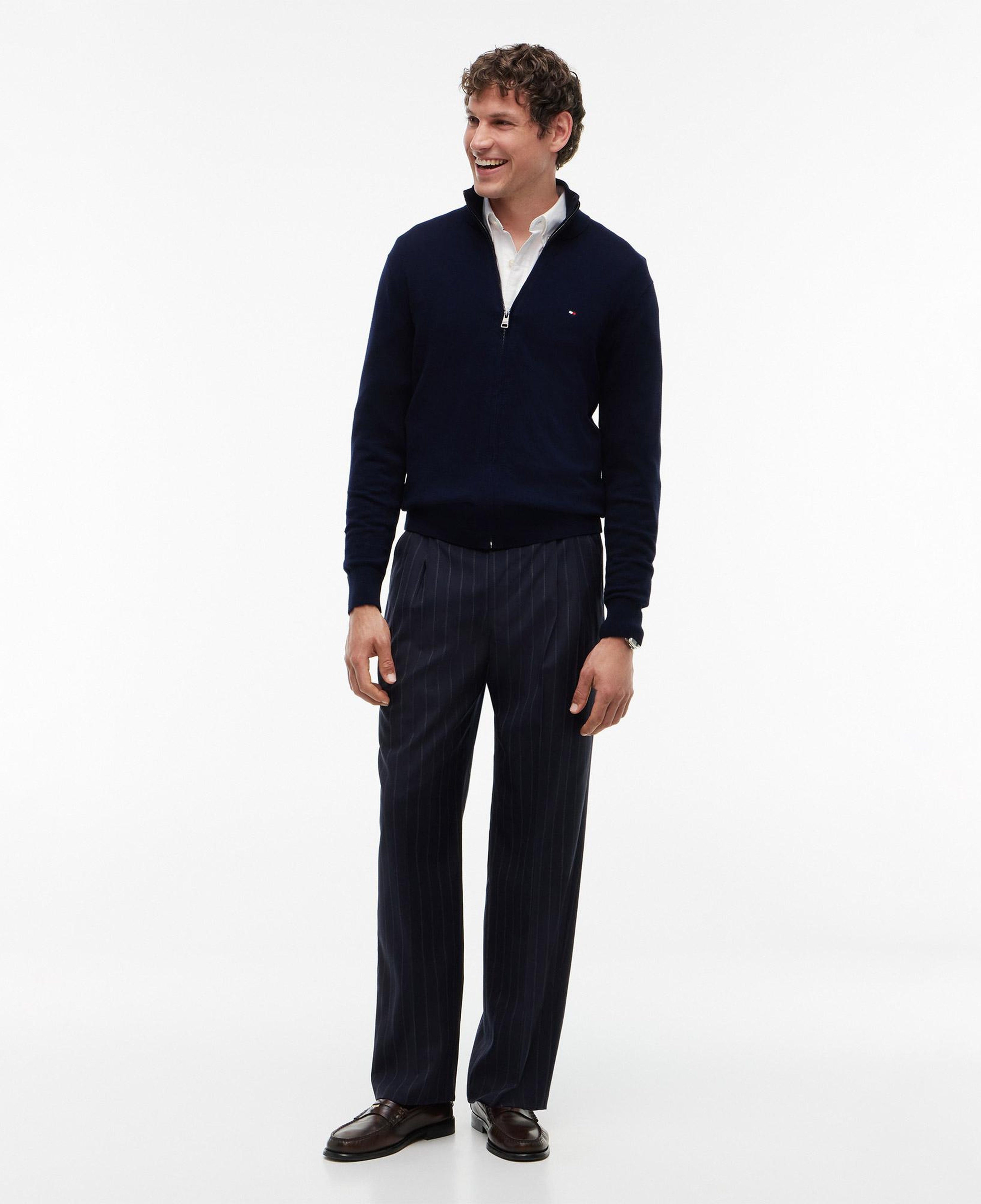 Tommy Hilfiger Pima Cashmere Zip Erkek Mavi Hırka
