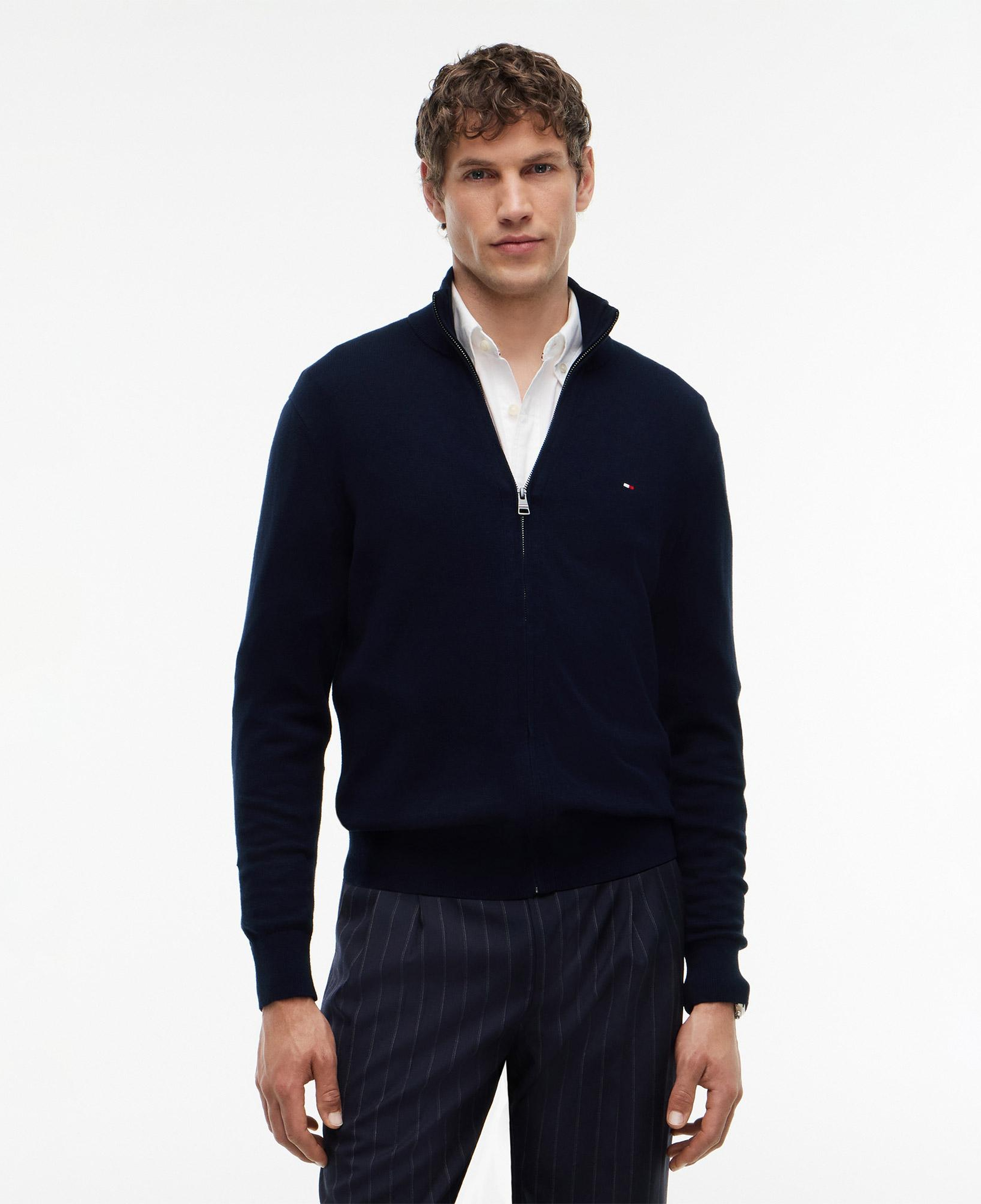 Tommy Hilfiger Pima Cashmere Zip Erkek Mavi Hırka