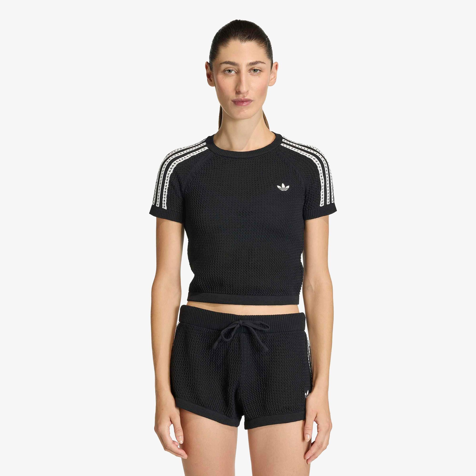 adidas Crochet Tee Kadın Siyah T-Shirt