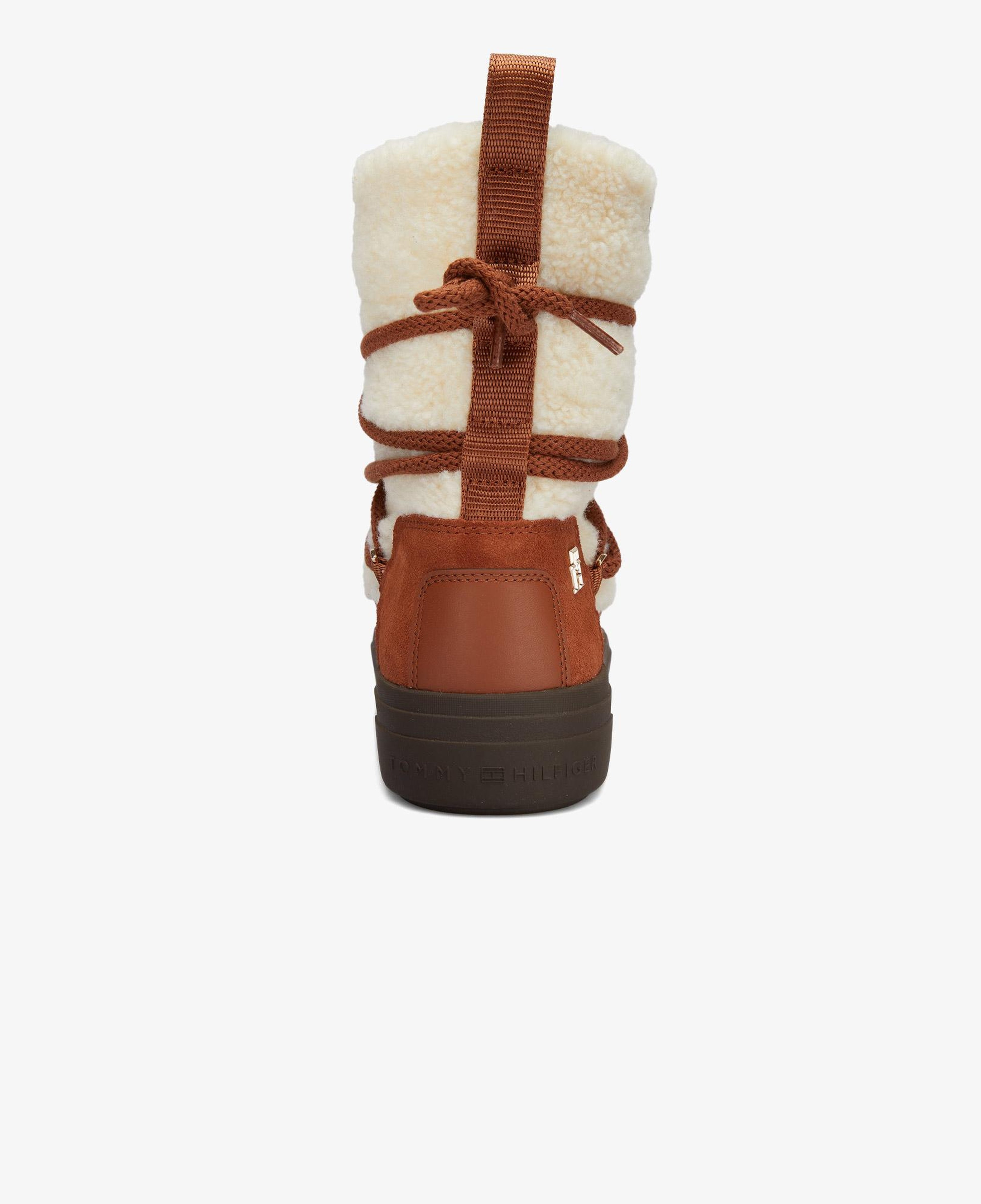 Tommy Hilfiger Lace-Up Faux Shearling Kadın Kahverengi Kar Botu