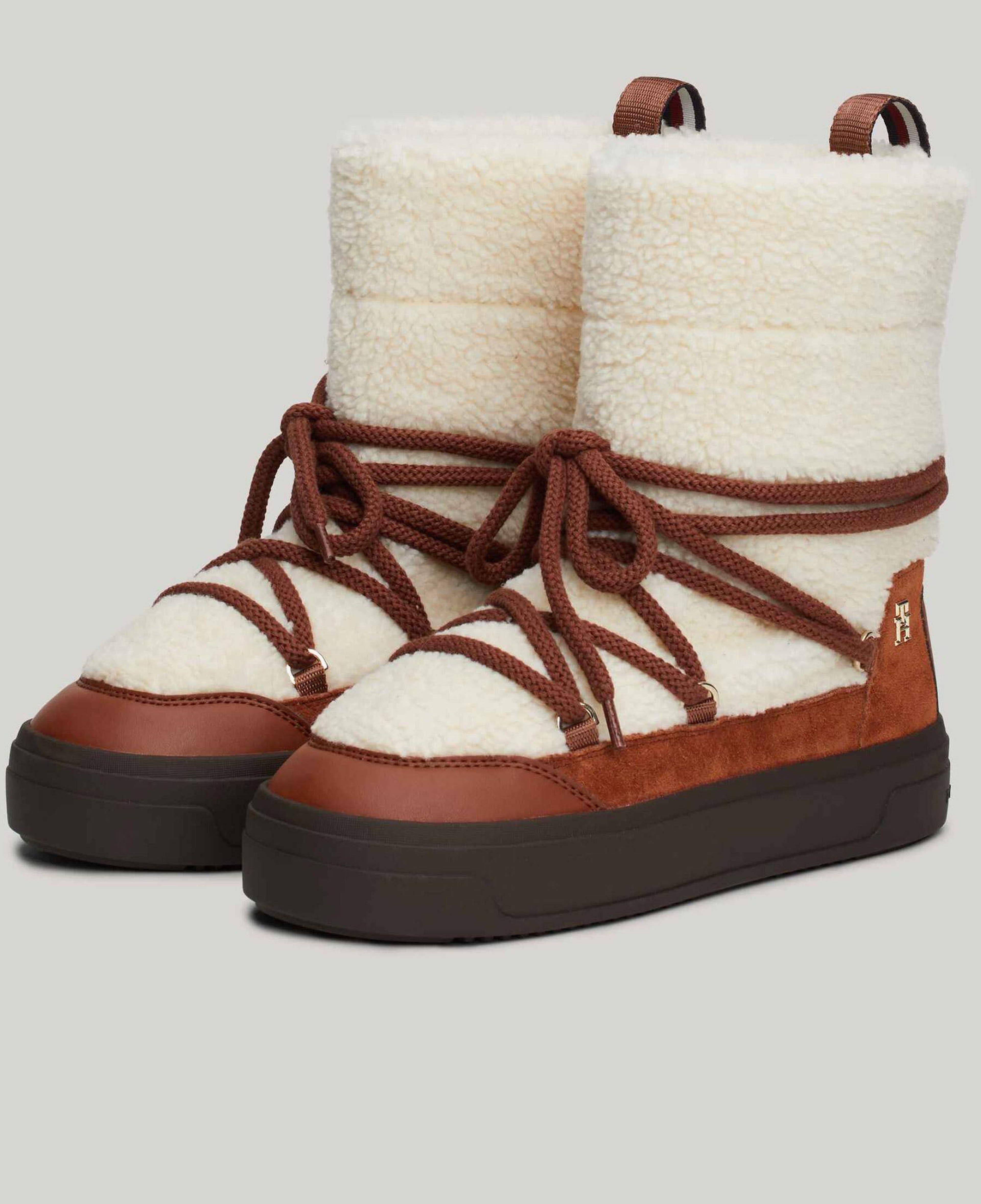 Tommy Hilfiger Lace-Up Faux Shearling Kadın Kahverengi Kar Botu