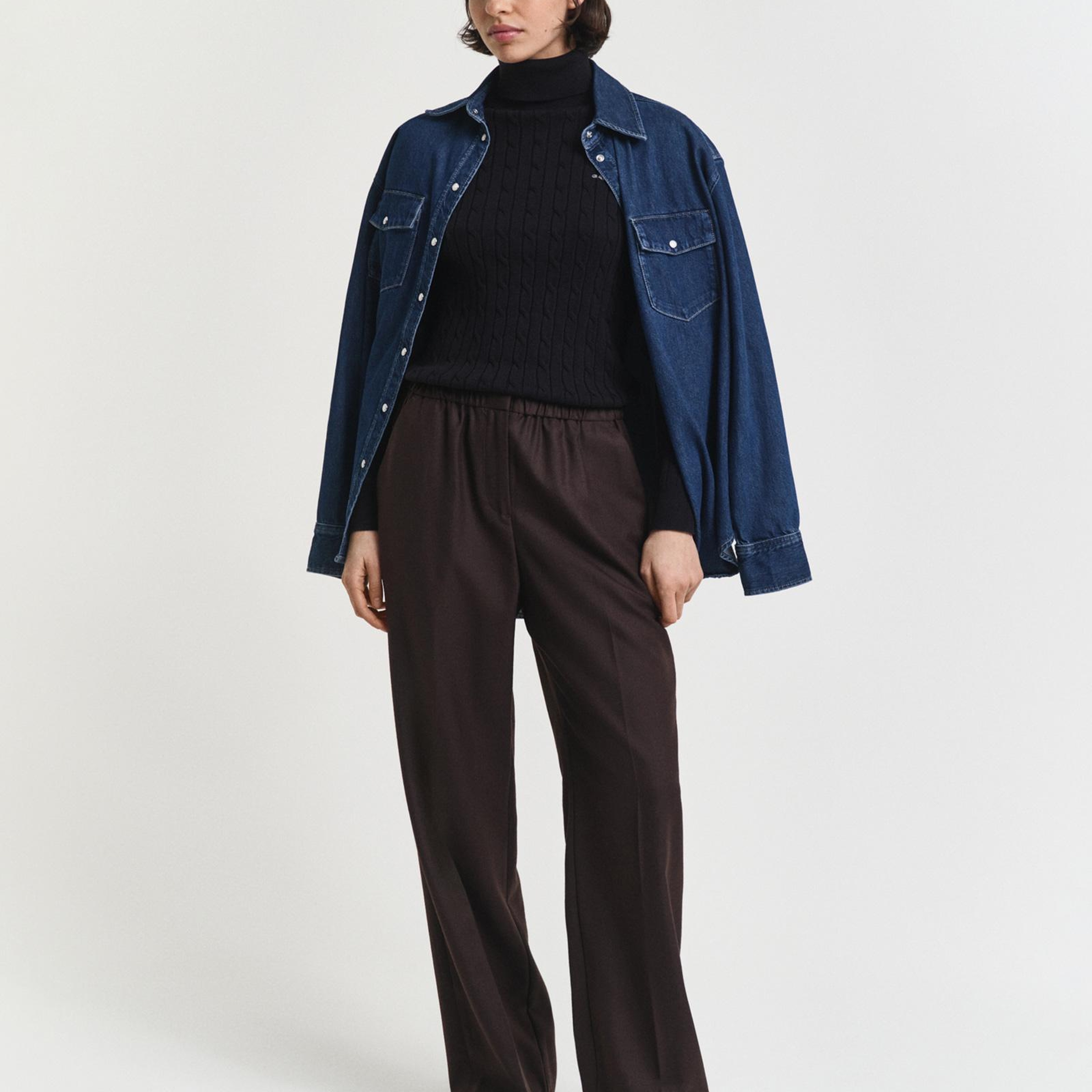 GANT Kadın Kahverengi Relaxed Fit Yün Pantolon