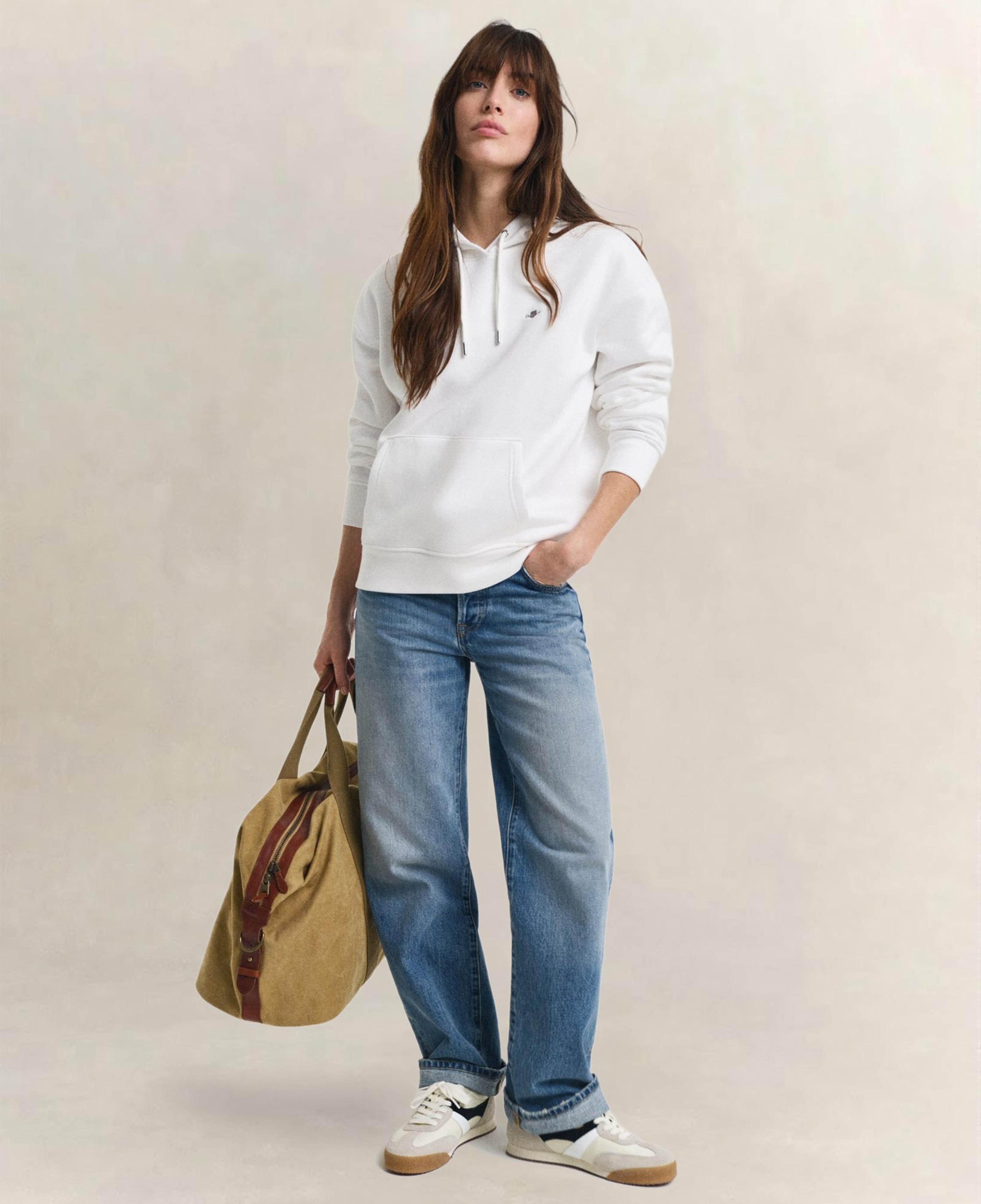 GANT Kadın Beyaz Relaxed Fit Kapüşonlu Sweatshirt