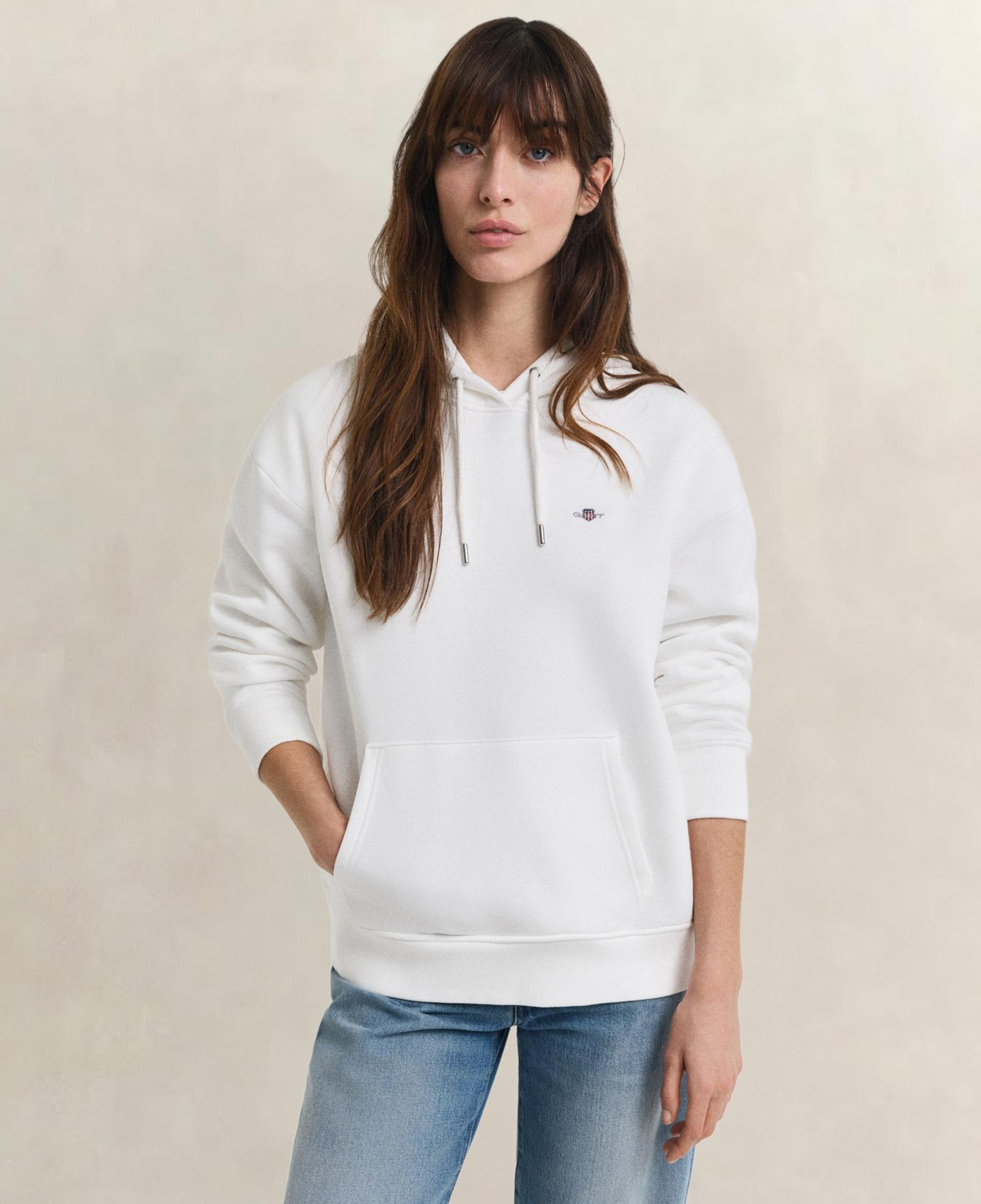 GANT Kadın Beyaz Relaxed Fit Kapüşonlu Sweatshirt