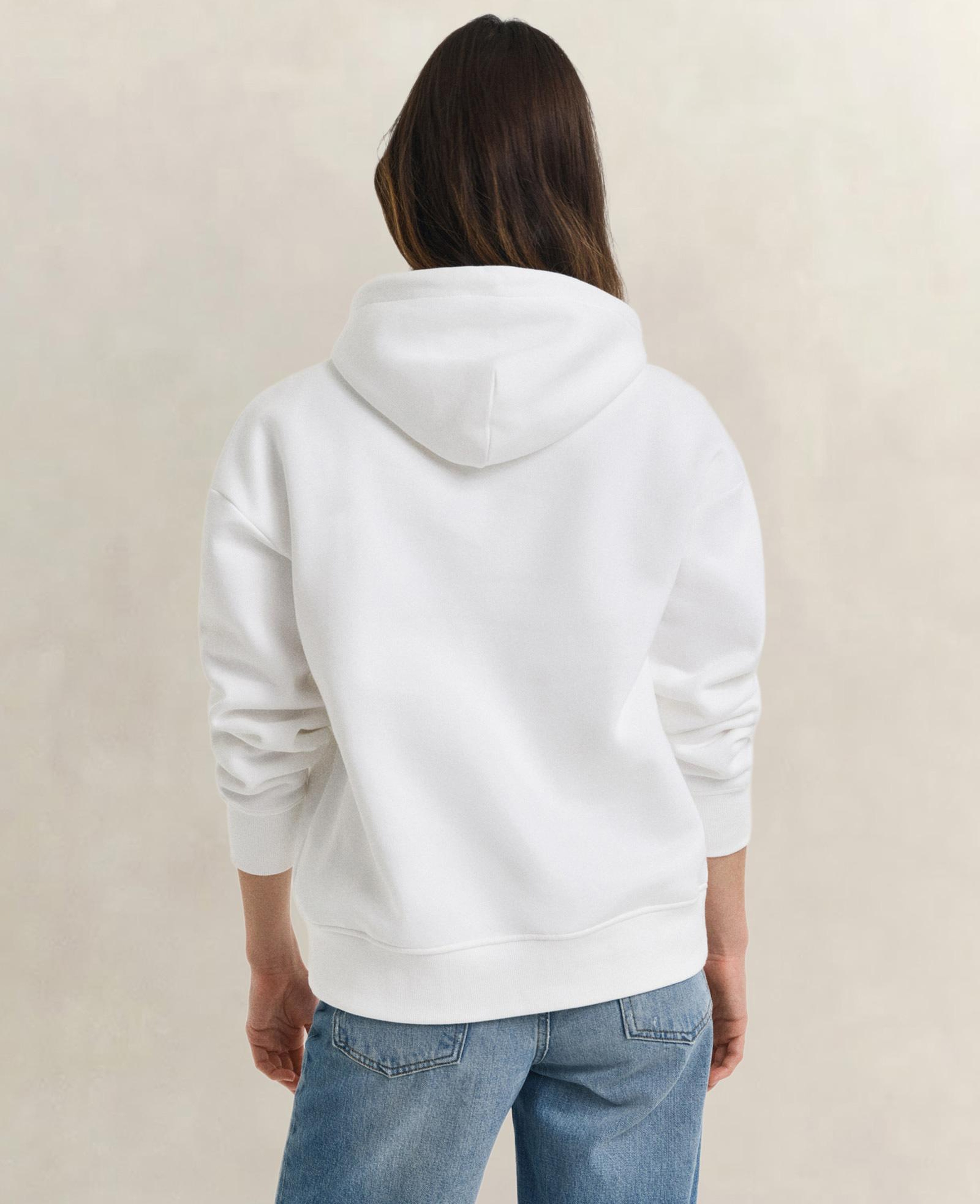 GANT Kadın Beyaz Relaxed Fit Kapüşonlu Sweatshirt