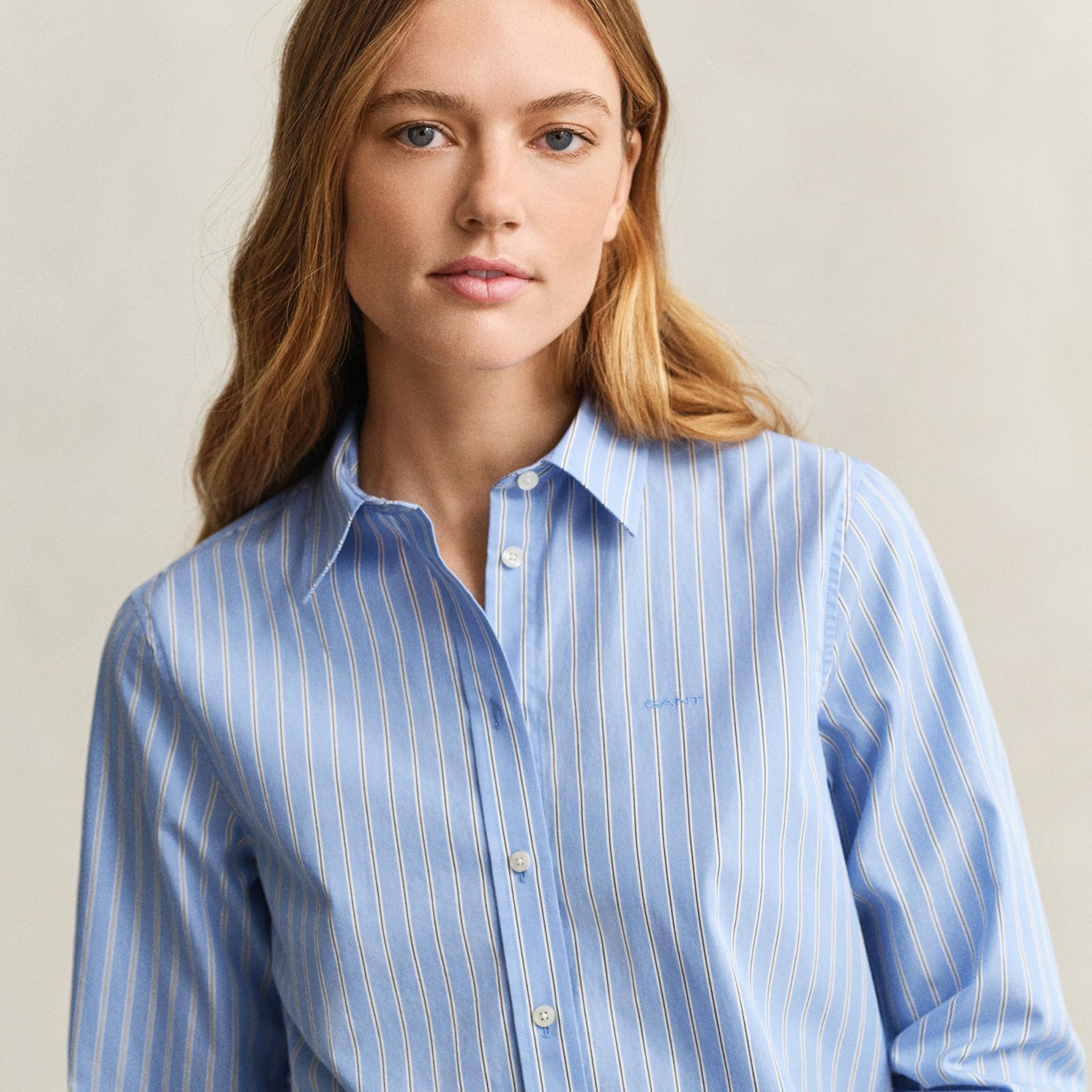 GANT Kadın Mavi Regular Fit Çizgili Gömlek