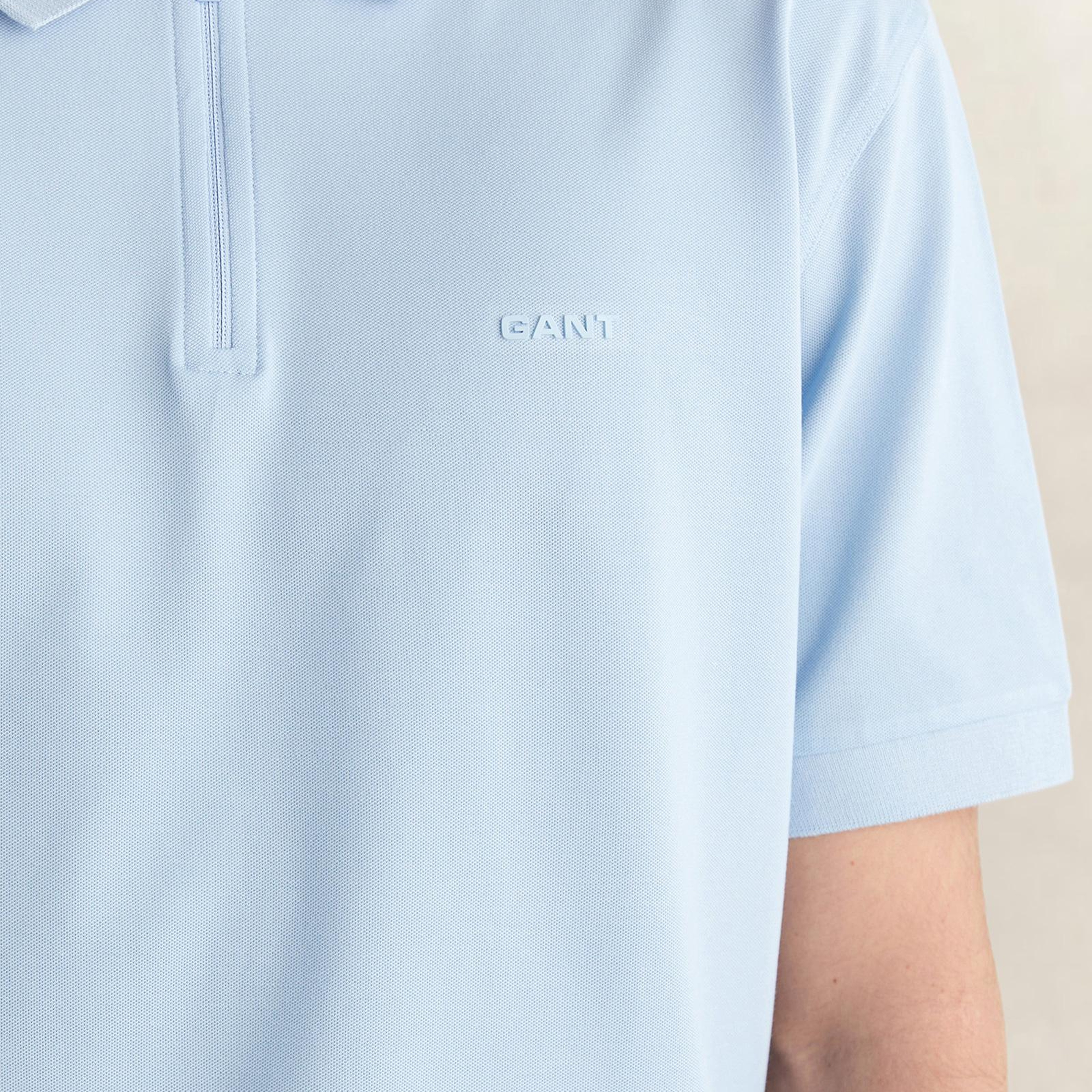 GANT Erkek Mavi Regular Fit Yarım Fermuarlı Polo Yaka T-Shirt