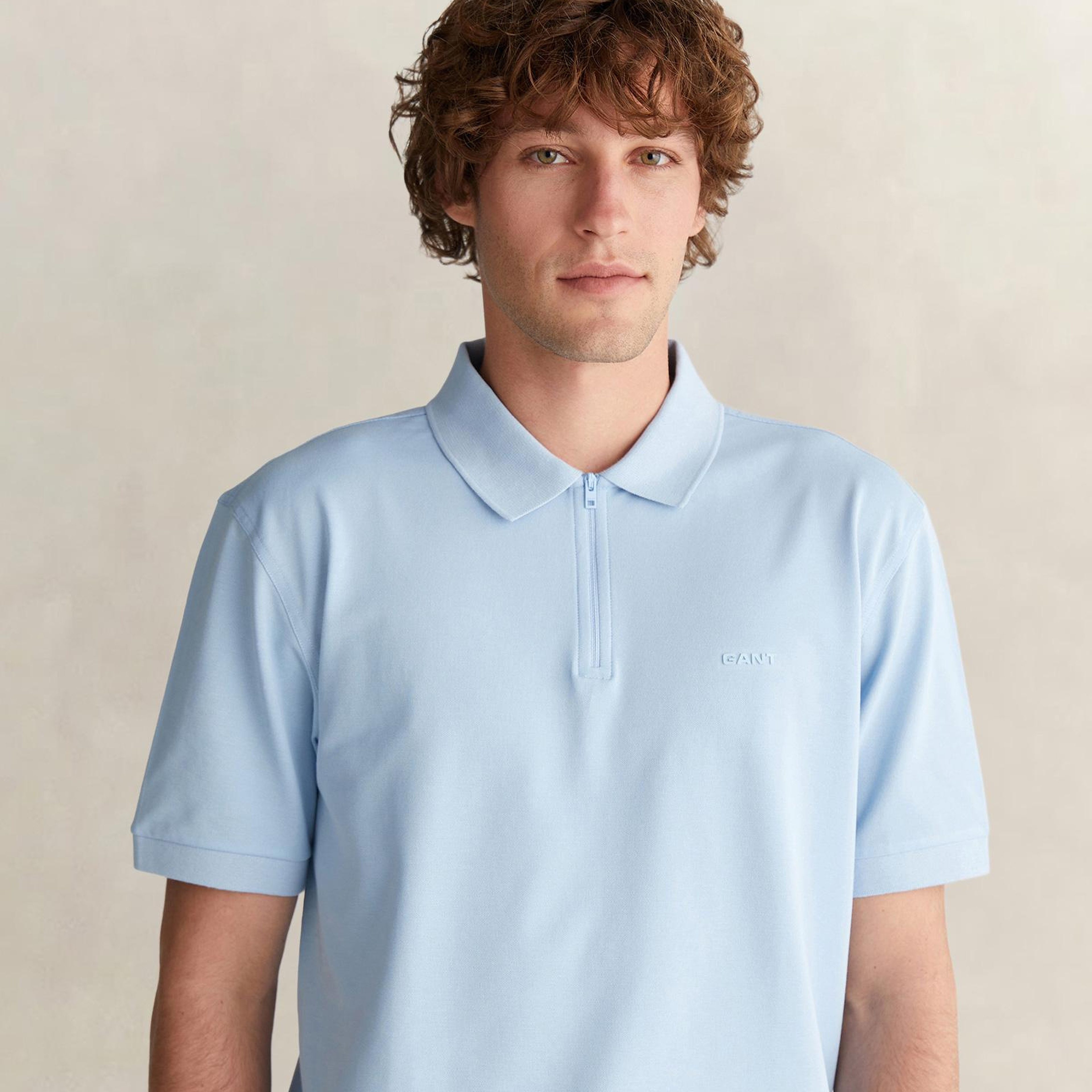 GANT Erkek Mavi Regular Fit Yarım Fermuarlı Polo Yaka T-Shirt