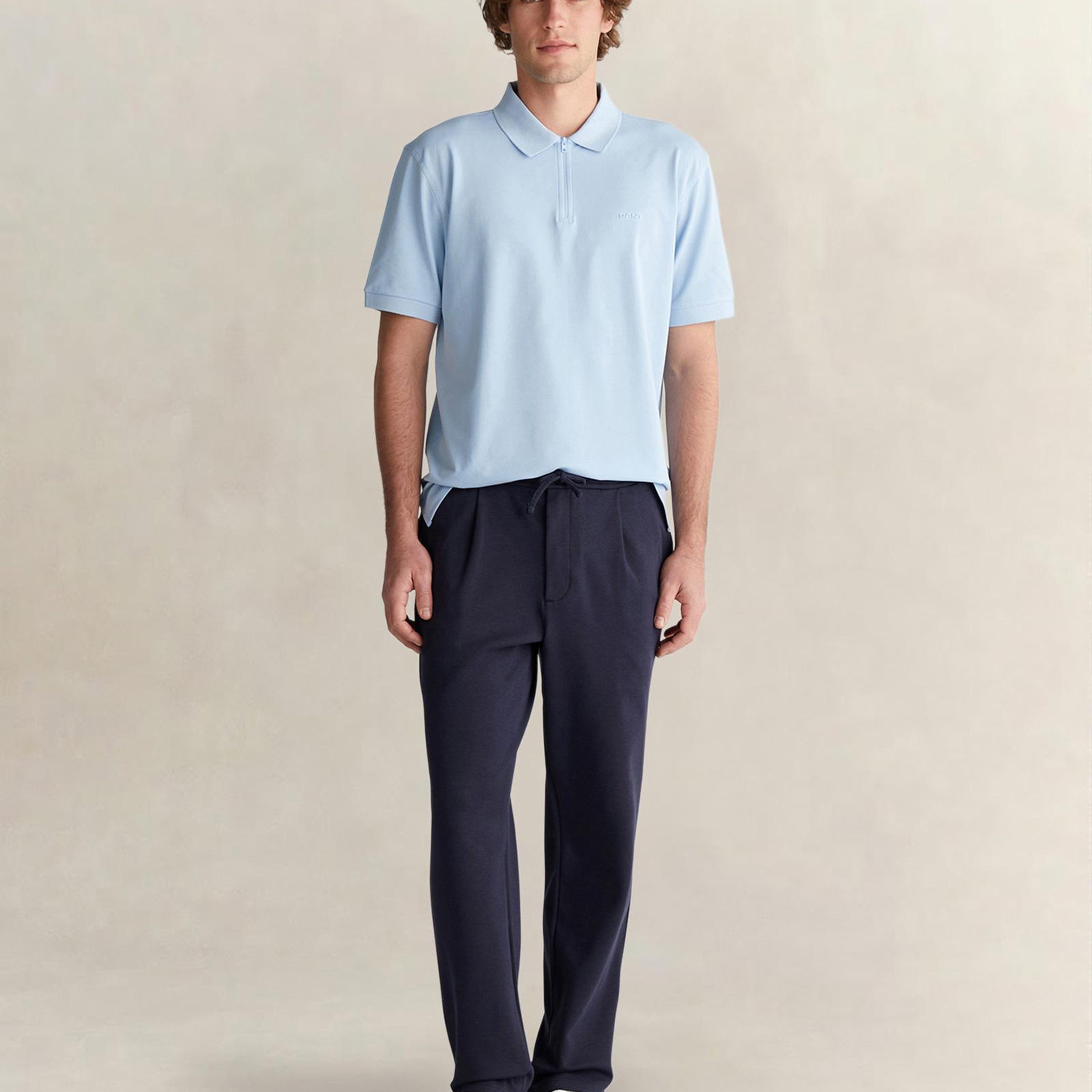 GANT Erkek Mavi Regular Fit Yarım Fermuarlı Polo Yaka T-Shirt