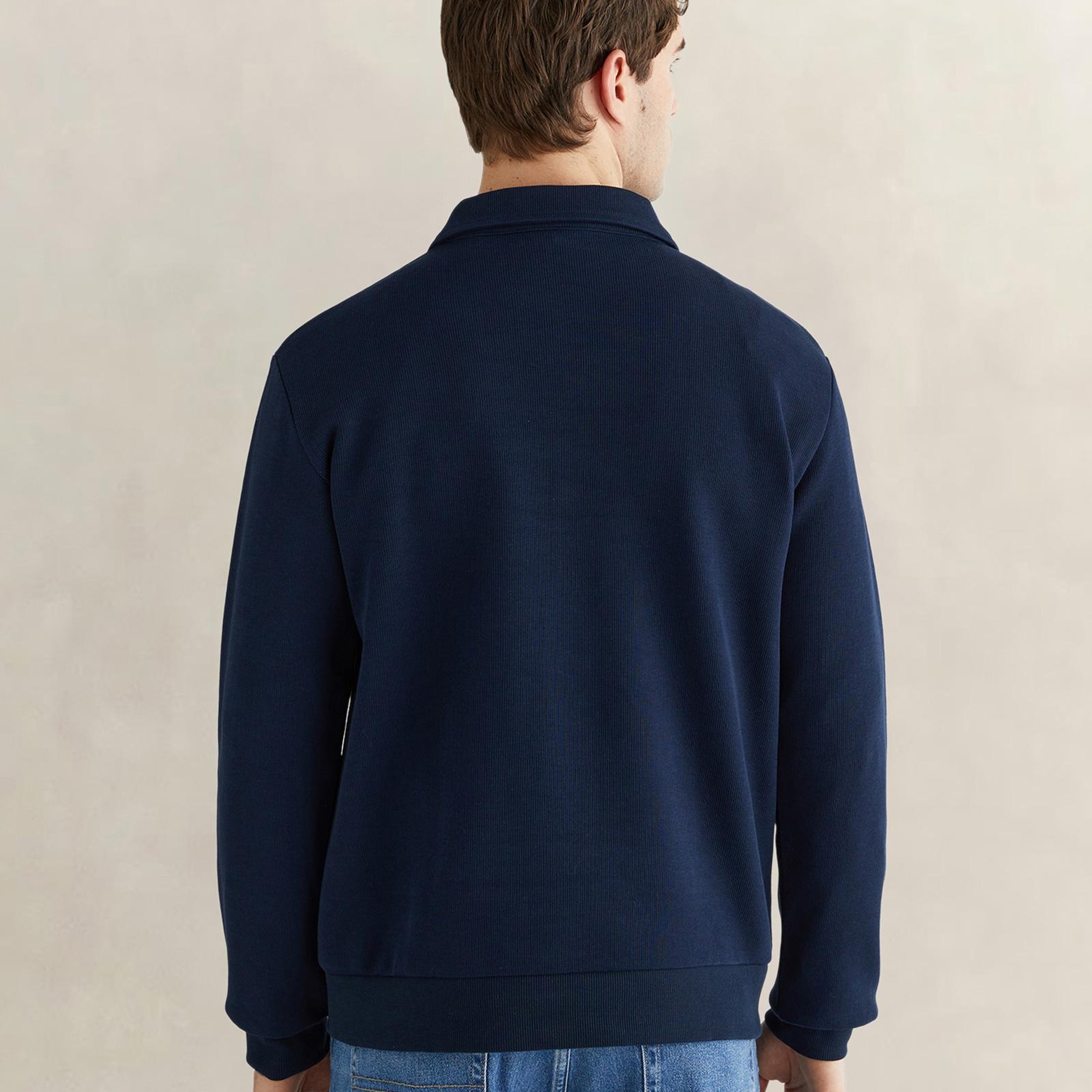 GANT Erkek Lacivert Regular Fit Yarım Fermuarlı Logolu Sweatshirt