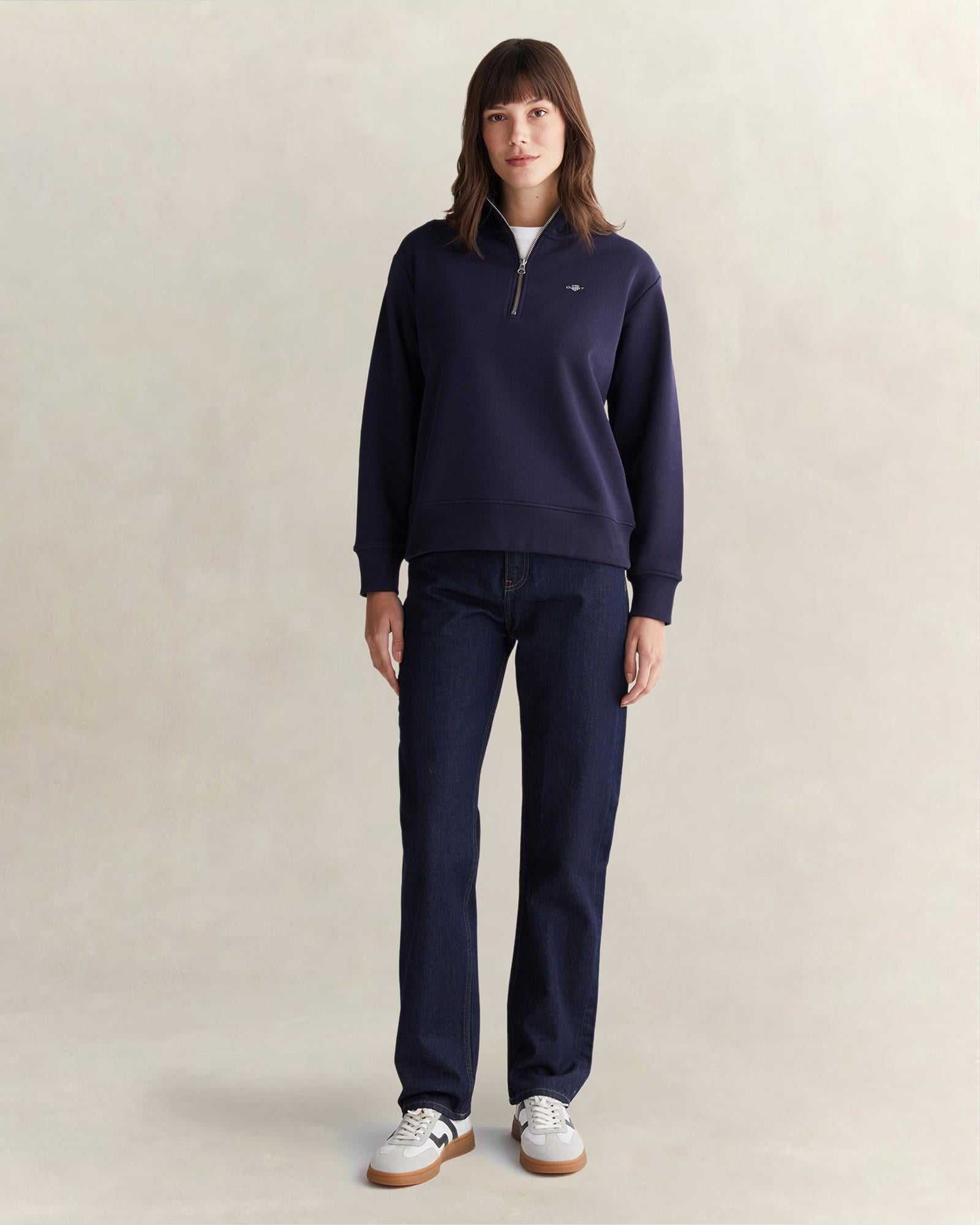 GANT Kadın Lacivert Relaxed Fit Yarım Fermuarlı Sweatshirt
