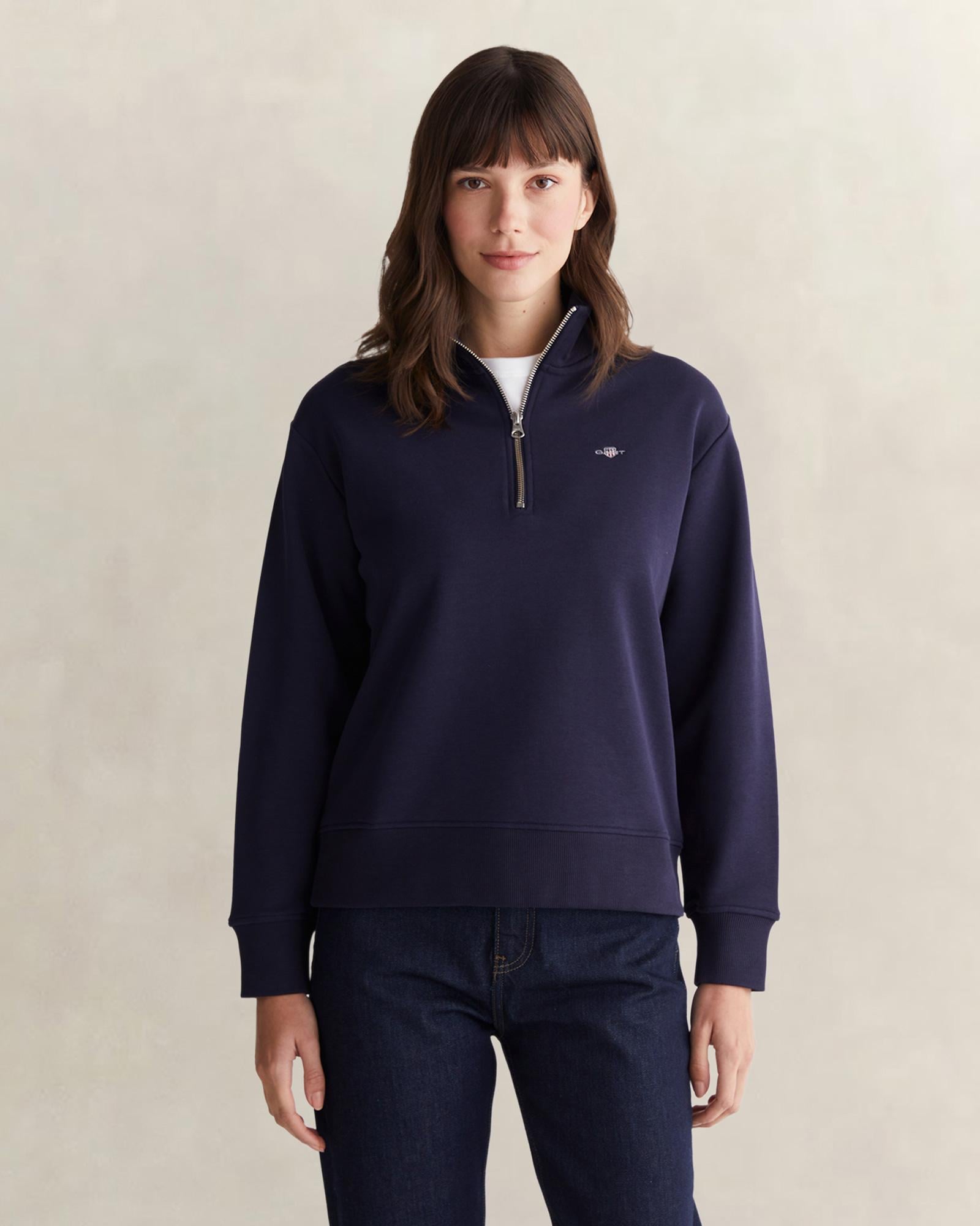 GANT Kadın Lacivert Relaxed Fit Yarım Fermuarlı Sweatshirt