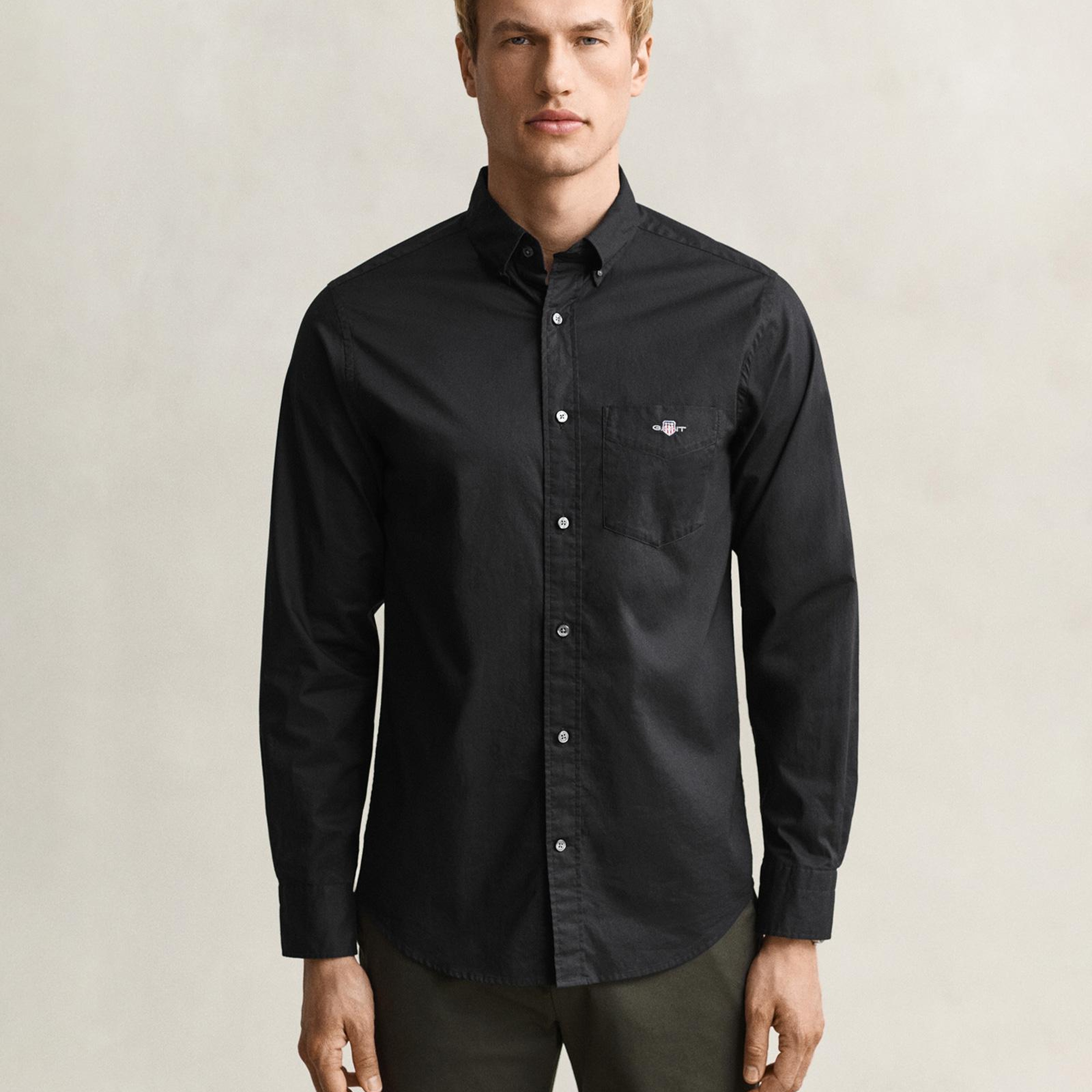 GANT Erkek Siyah Regular Fit Poplin Gömlek