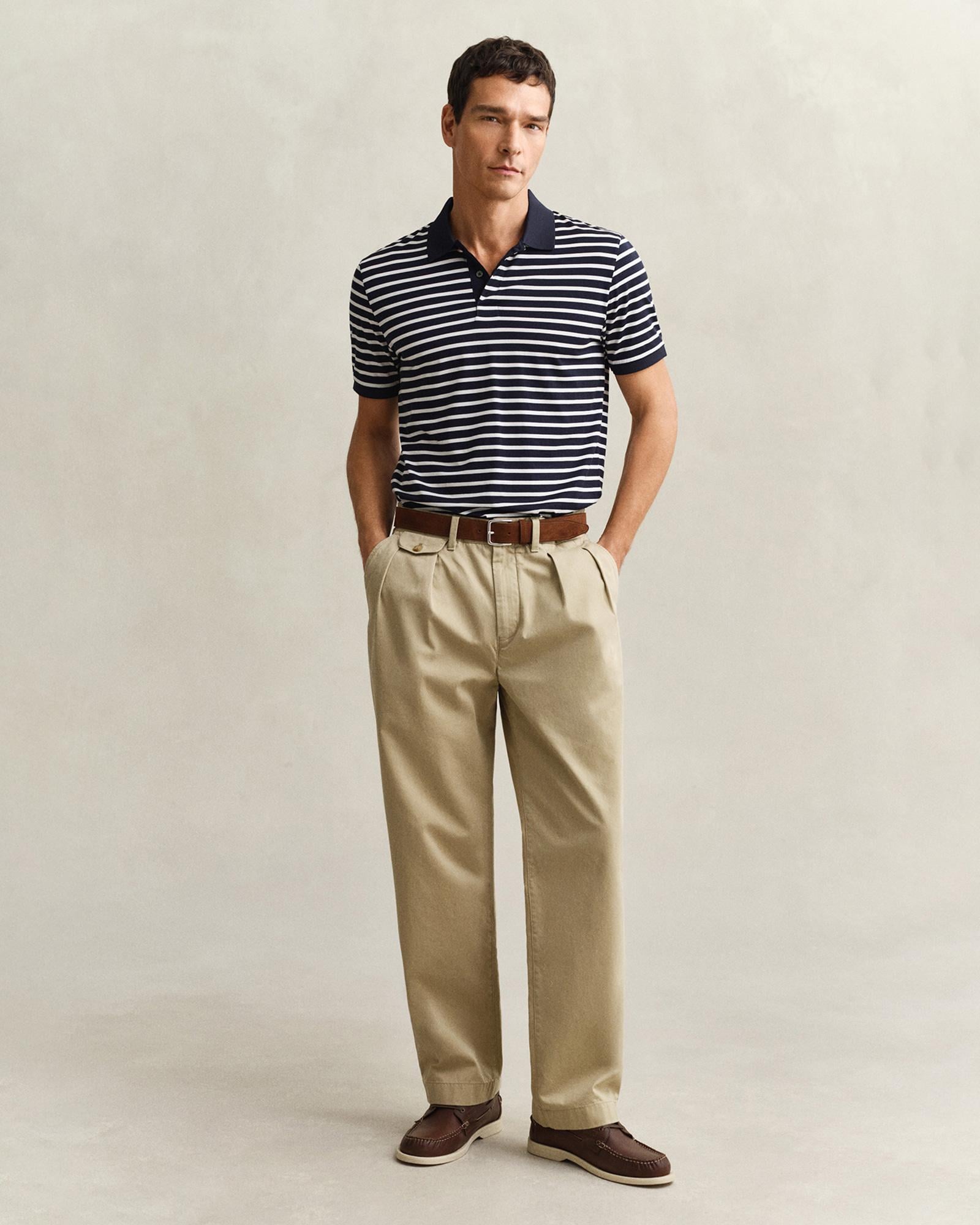 GANT Erkek Lacivert Regular Fit Çizgili Polo Yaka T-Shirt