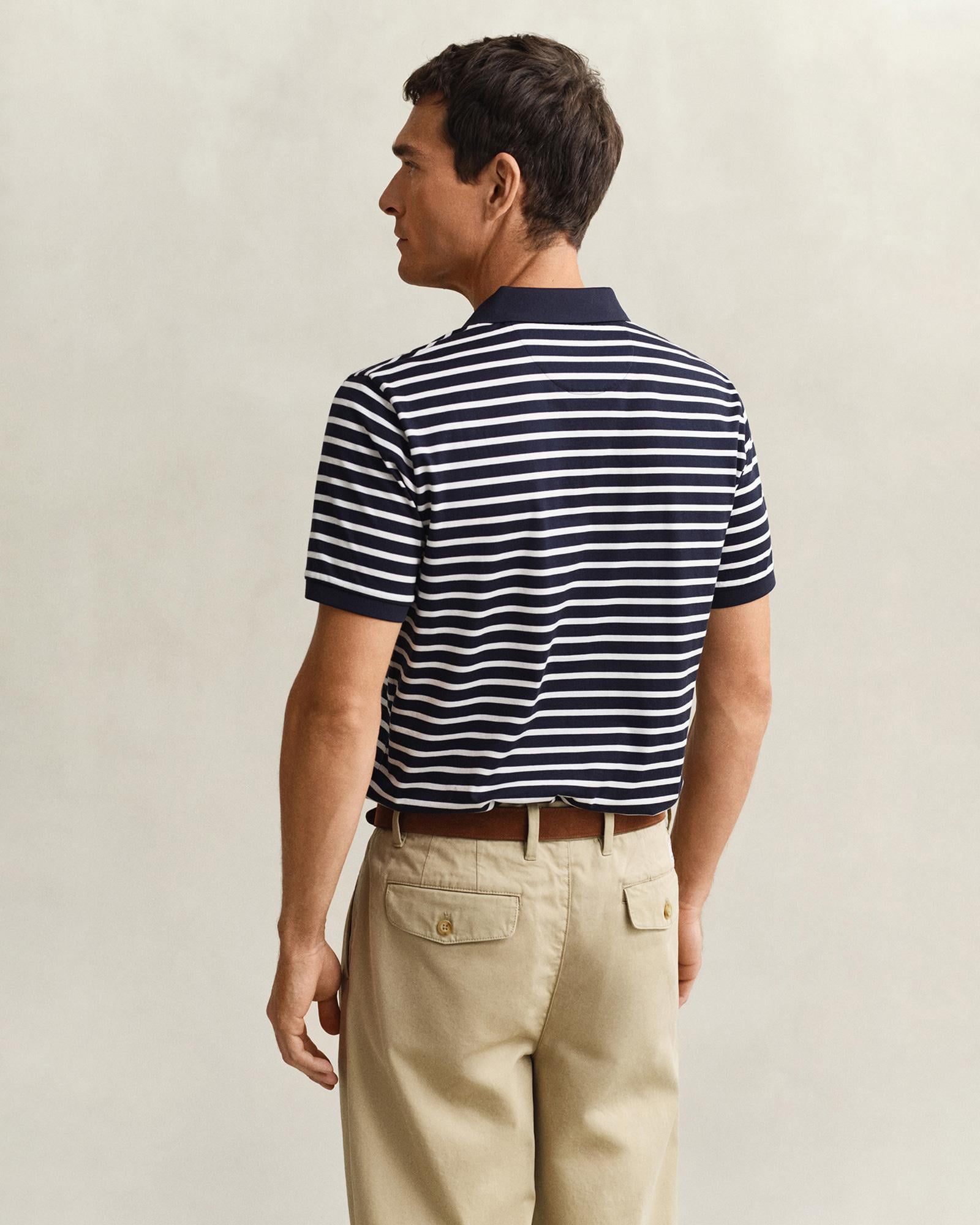 GANT Erkek Lacivert Regular Fit Çizgili Polo Yaka T-Shirt