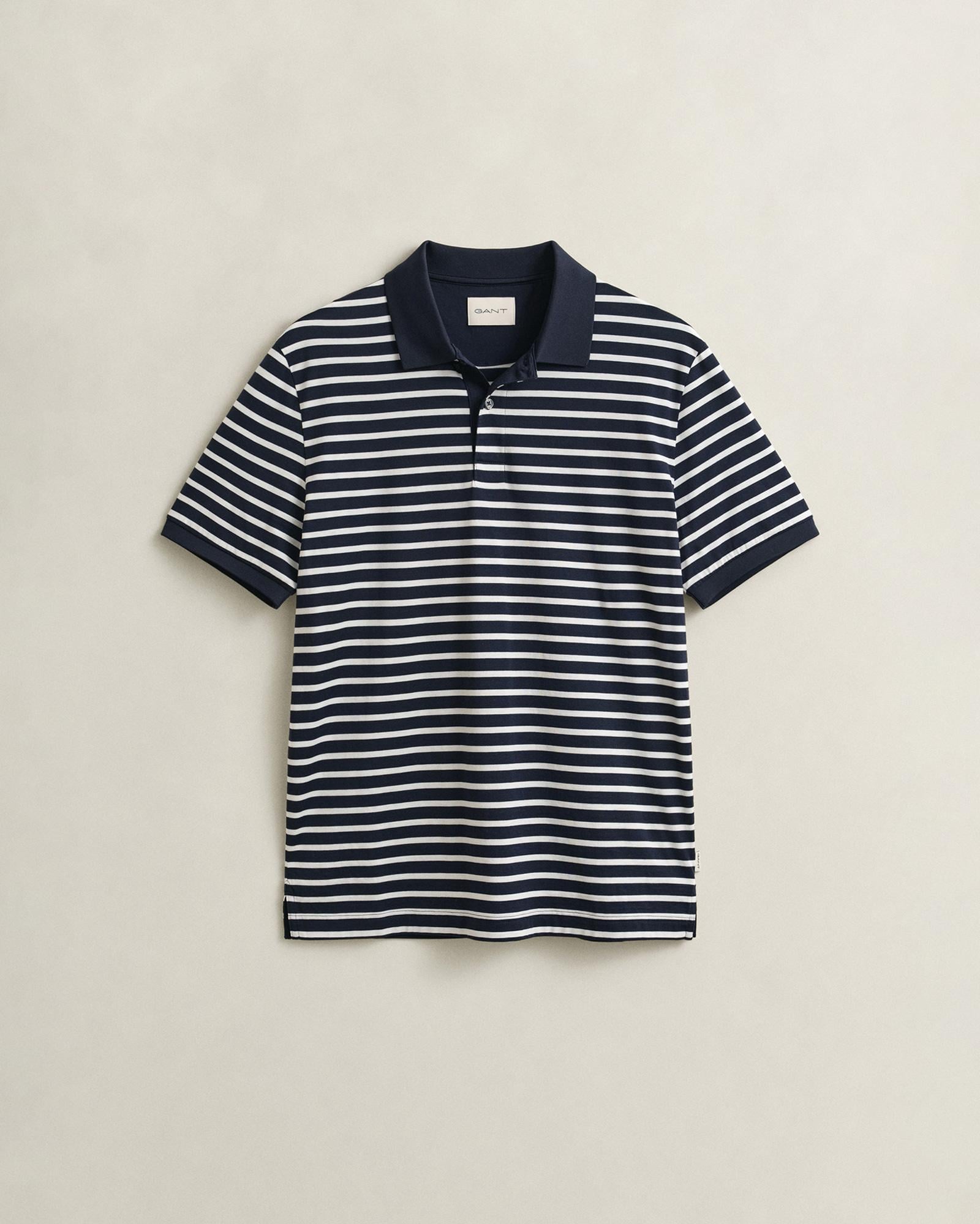 GANT Erkek Lacivert Regular Fit Çizgili Polo Yaka T-Shirt
