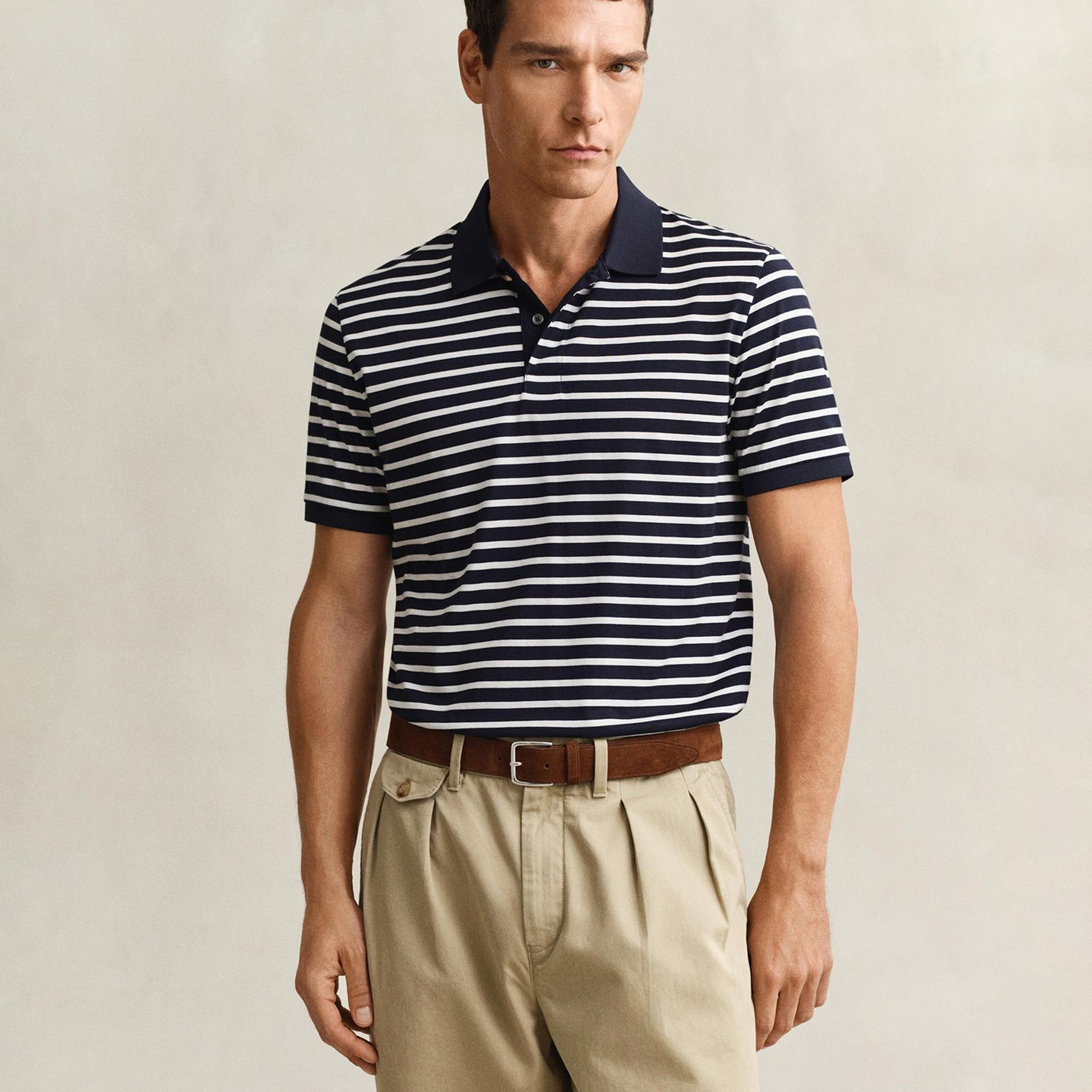 GANT Erkek Lacivert Regular Fit Çizgili Polo Yaka T-Shirt