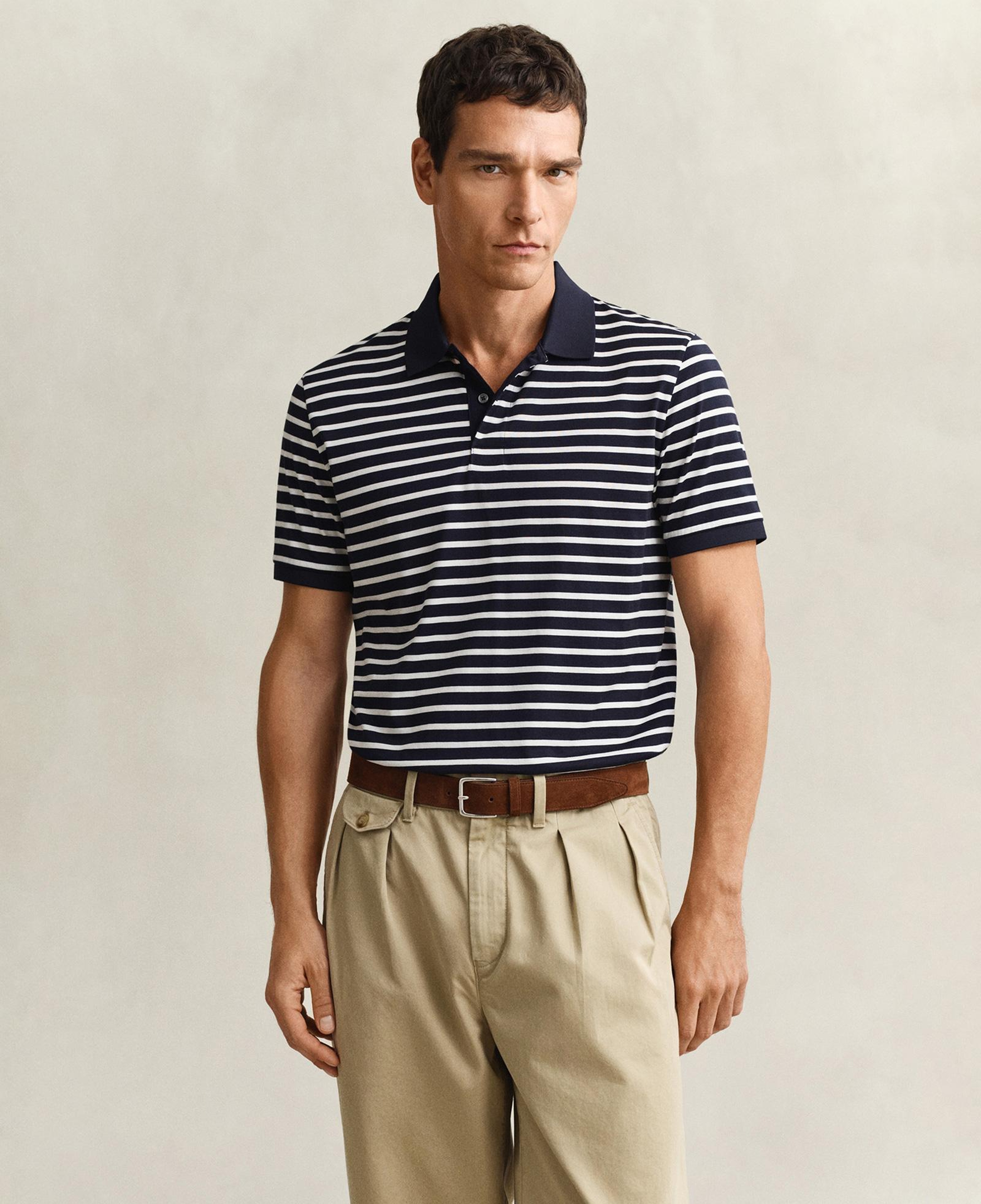 GANT Erkek Lacivert Regular Fit Çizgili Polo Yaka T-Shirt