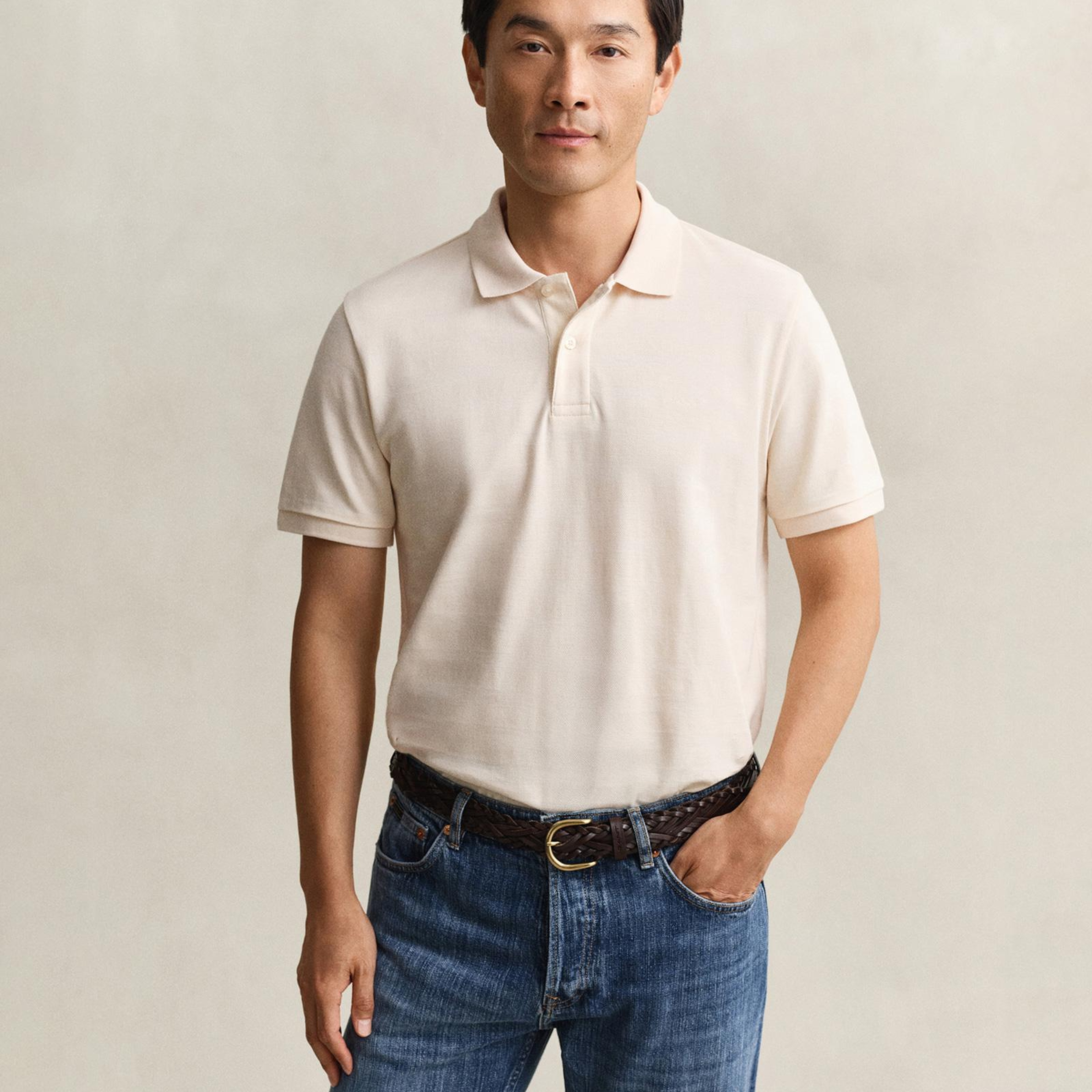 GANT Erkek Krem Regular Fit Polo Yaka T-Shirt