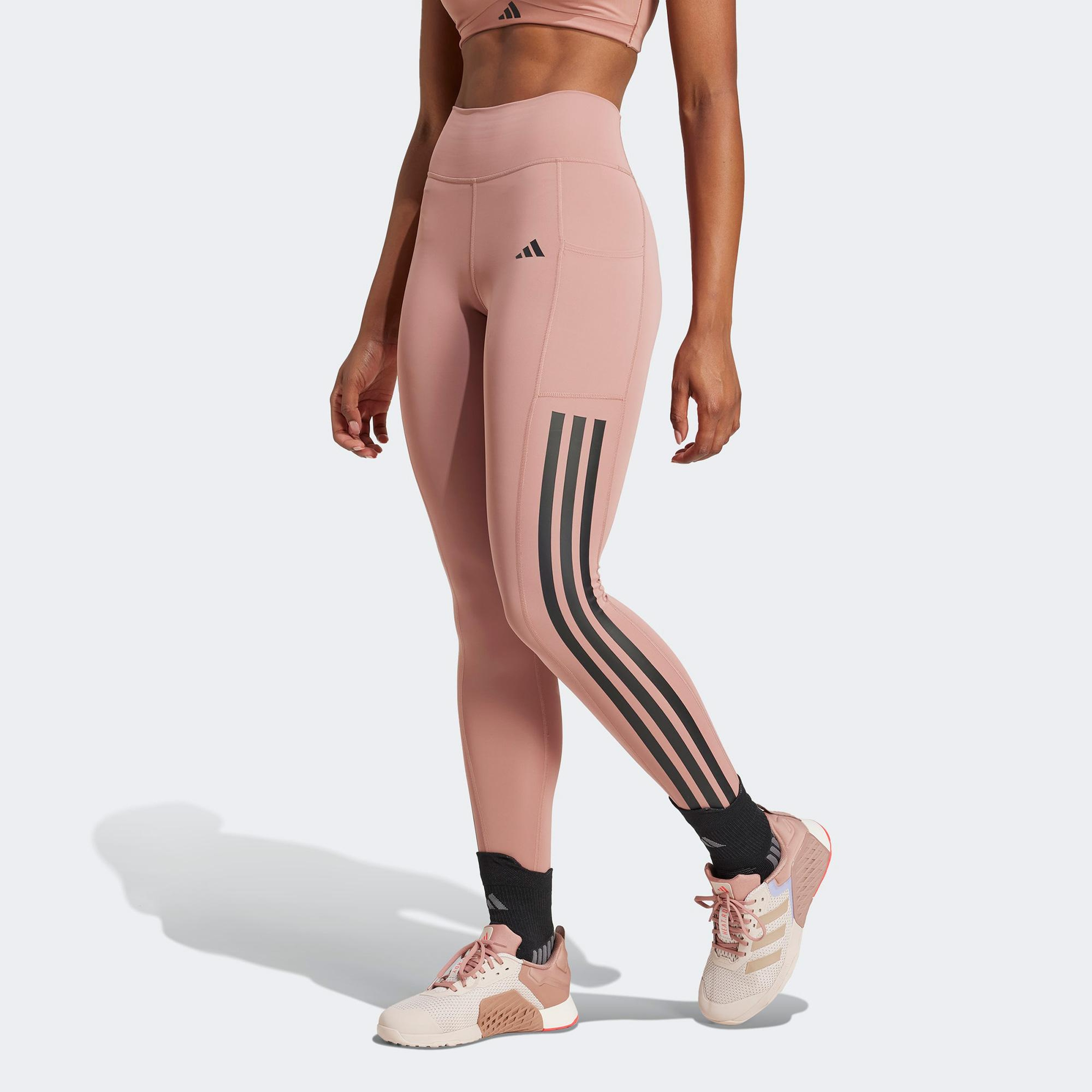 adidas Optime 3 Stripes Full Length Kadın Pembe Antrenman Tayt