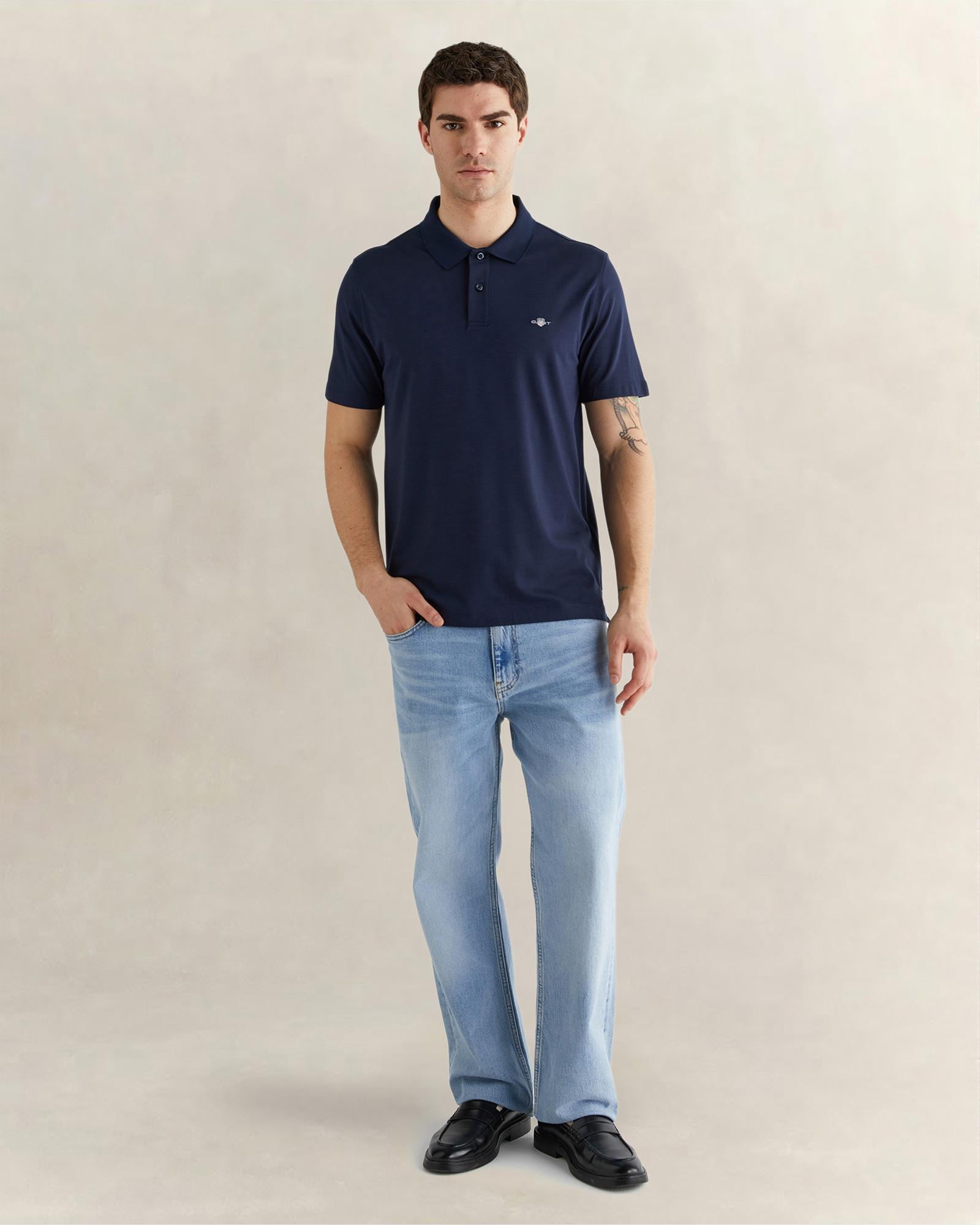 GANT Erkek Lacivert Regular Fit Logolu Polo Yaka T-Shirt