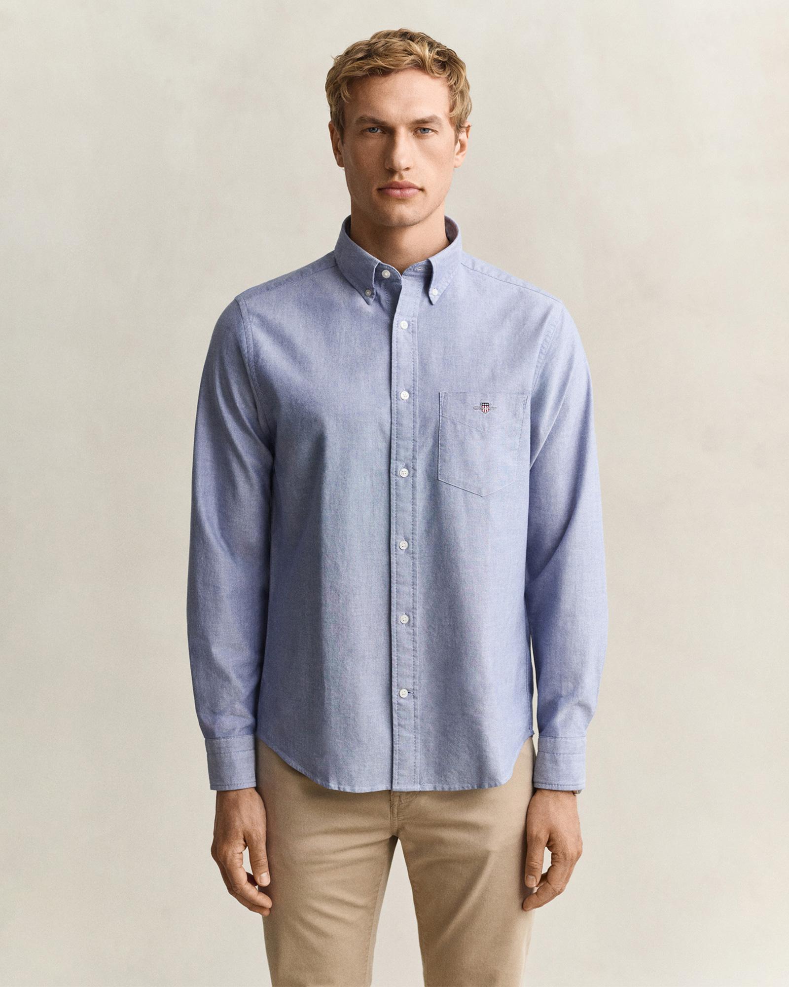 GANT Erkek Mavi Regular Fit Logolu Gömlek