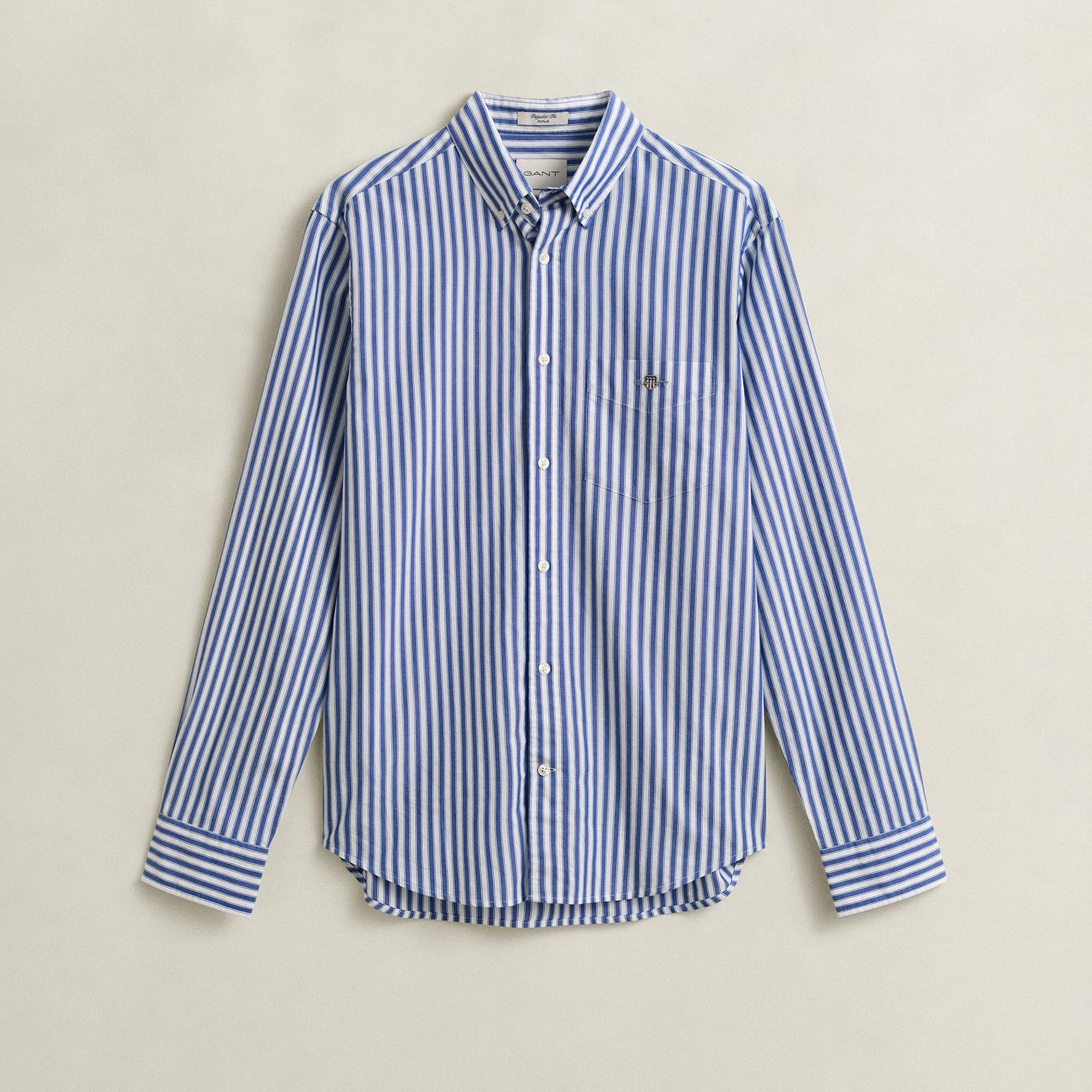 GANT Erkek Mavi Regular Fit Çizgili Logolu Gömlek