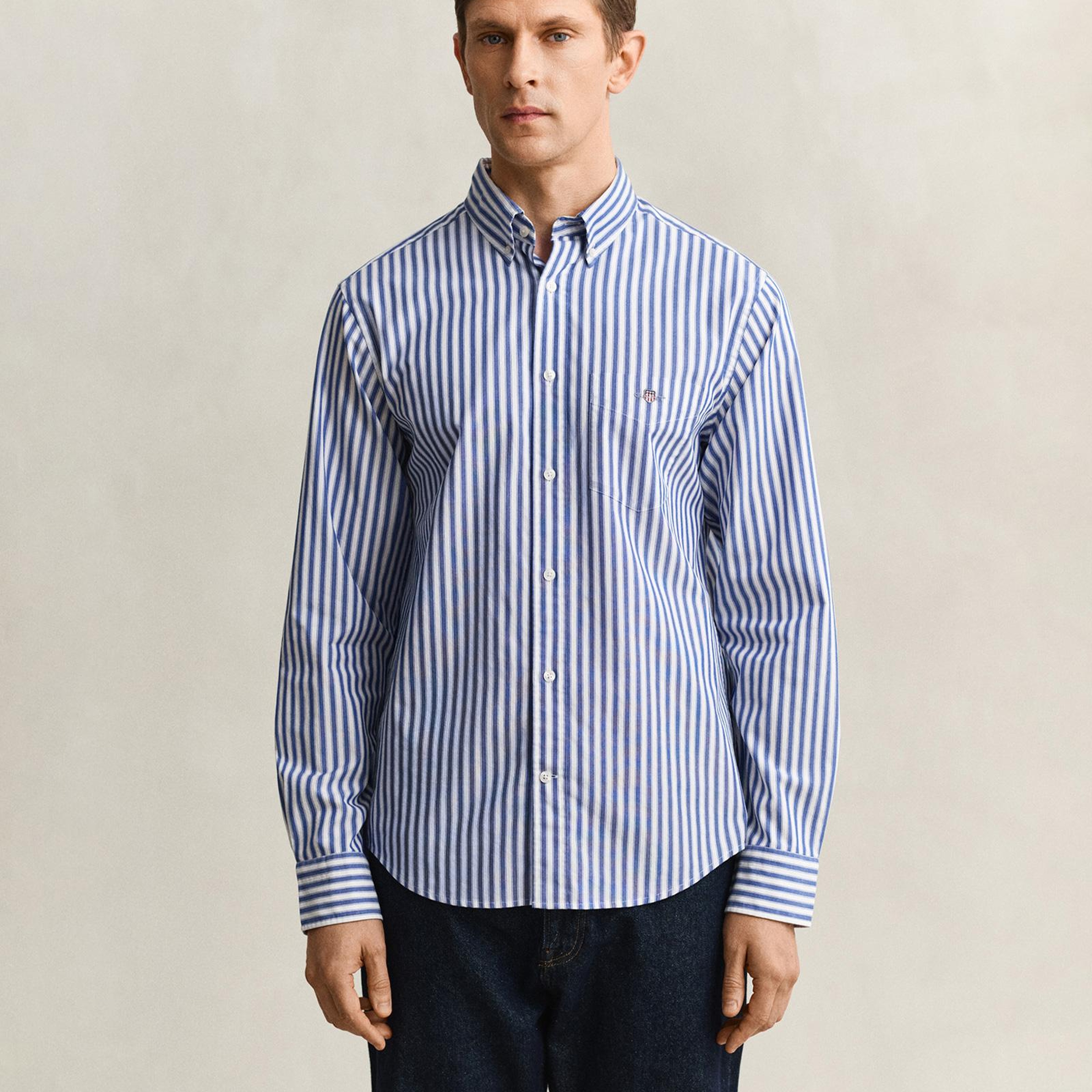 GANT Erkek Mavi Regular Fit Çizgili Logolu Gömlek