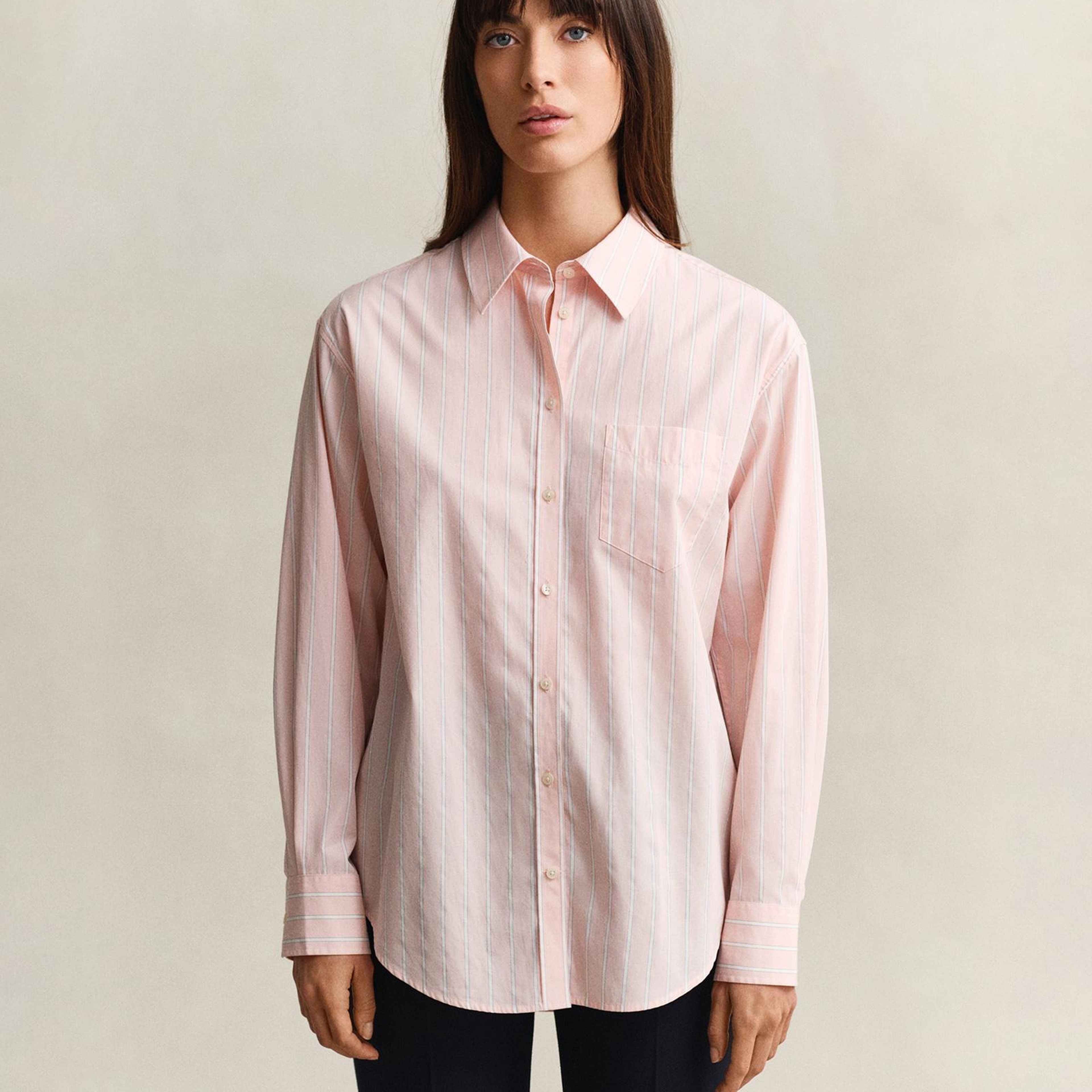 GANT Kadın Pembe Relaxed Fit Çizgili Gömlek
