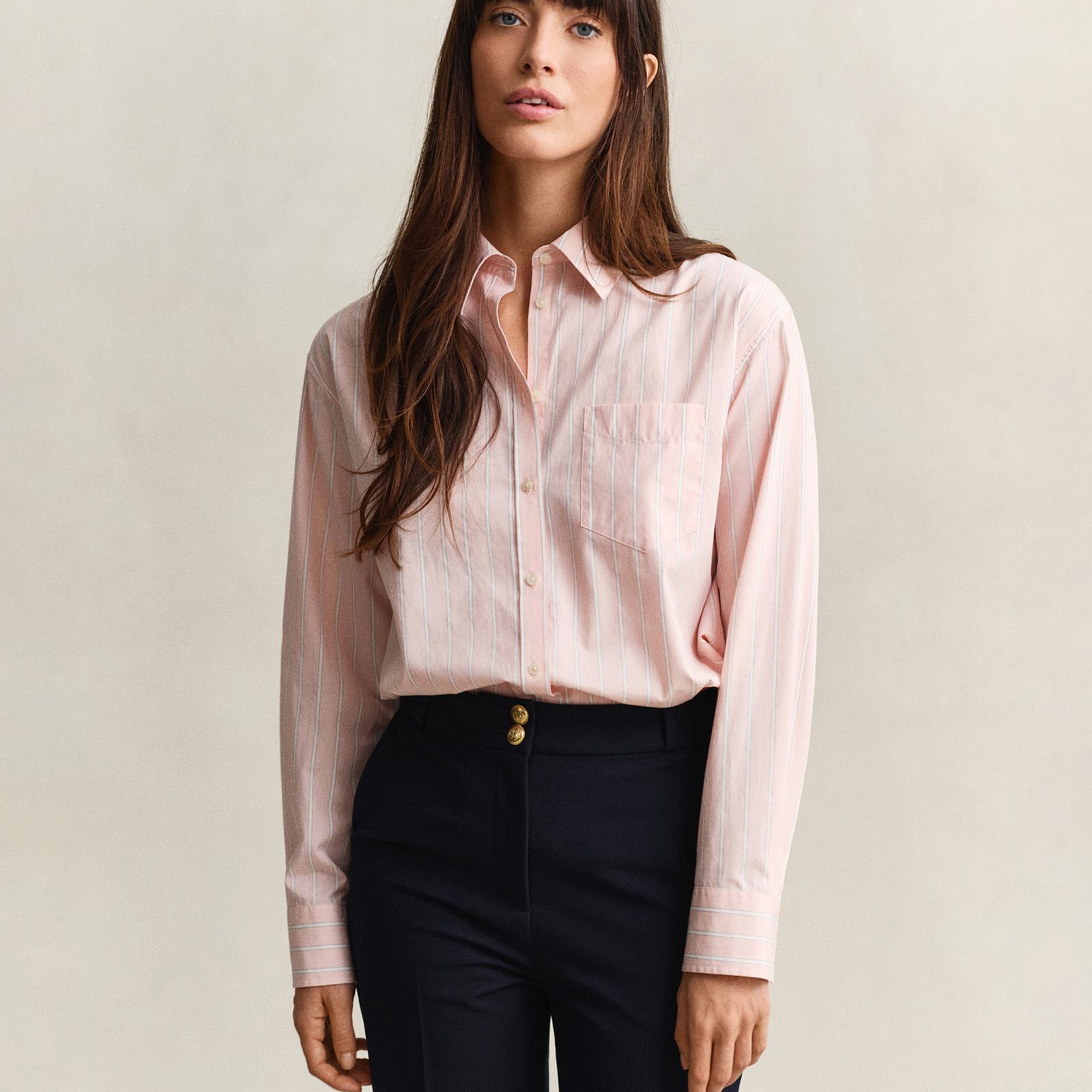 GANT Kadın Pembe Relaxed Fit Çizgili Gömlek