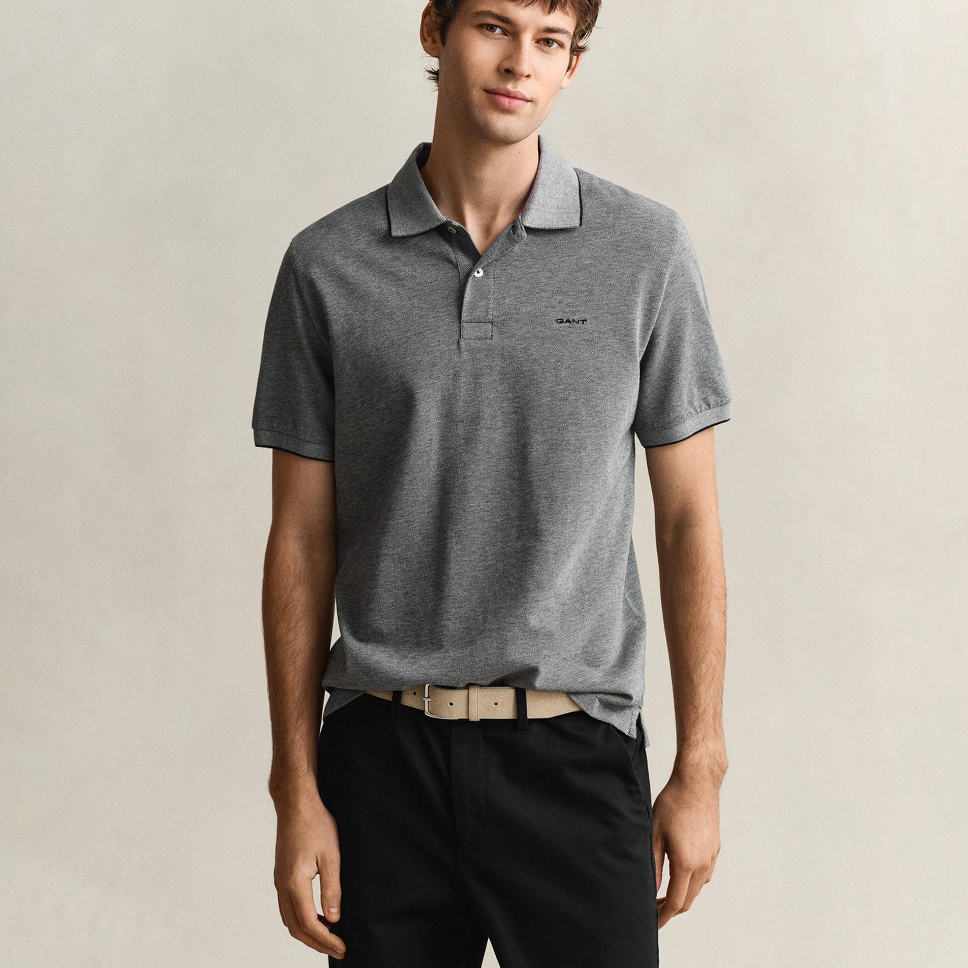 GANT Erkek Siyah Regular Fit Polo Yaka T-Shirt
