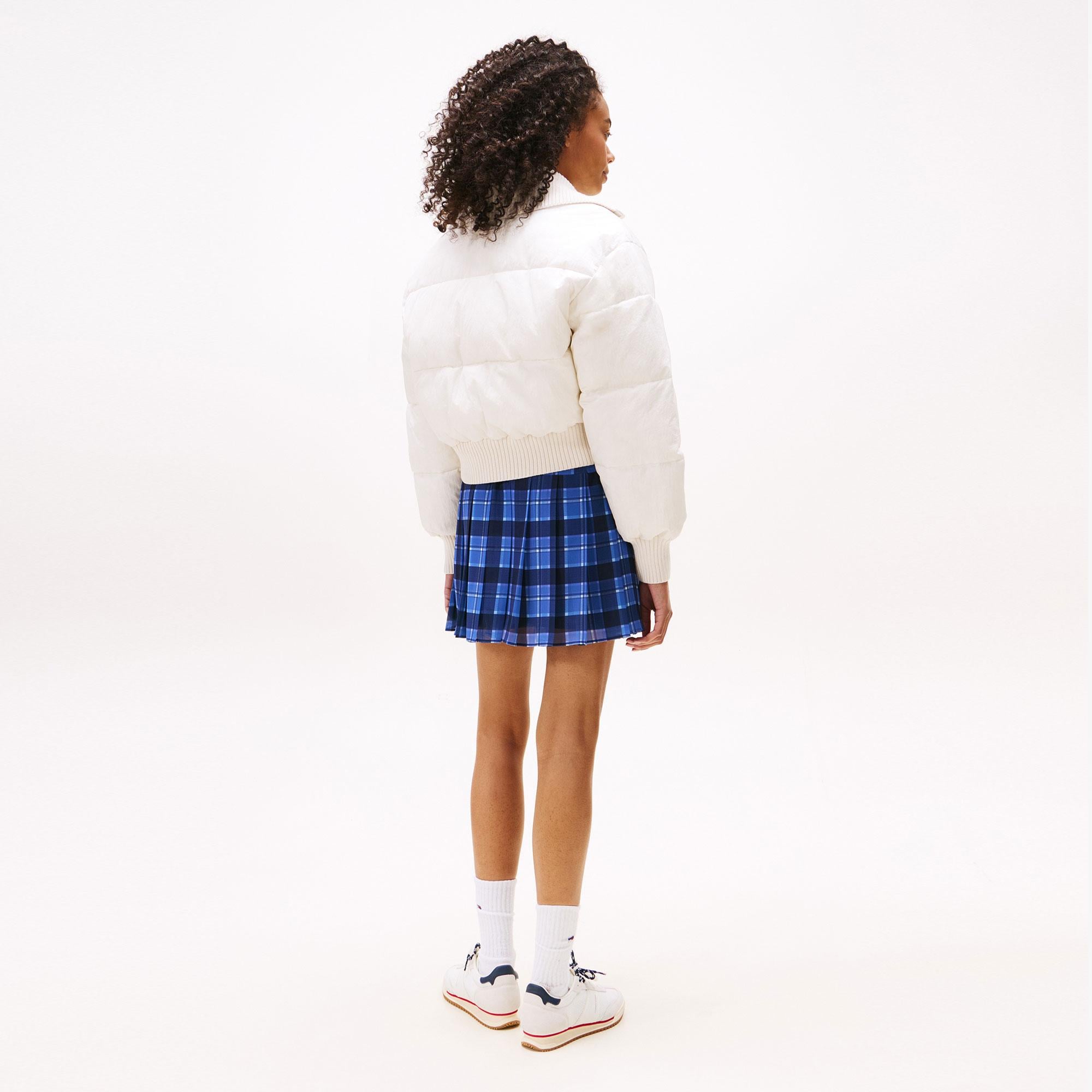Tommy Hilfiger Crop Ribbed Detail Puffer Kadın Beyaz Mont