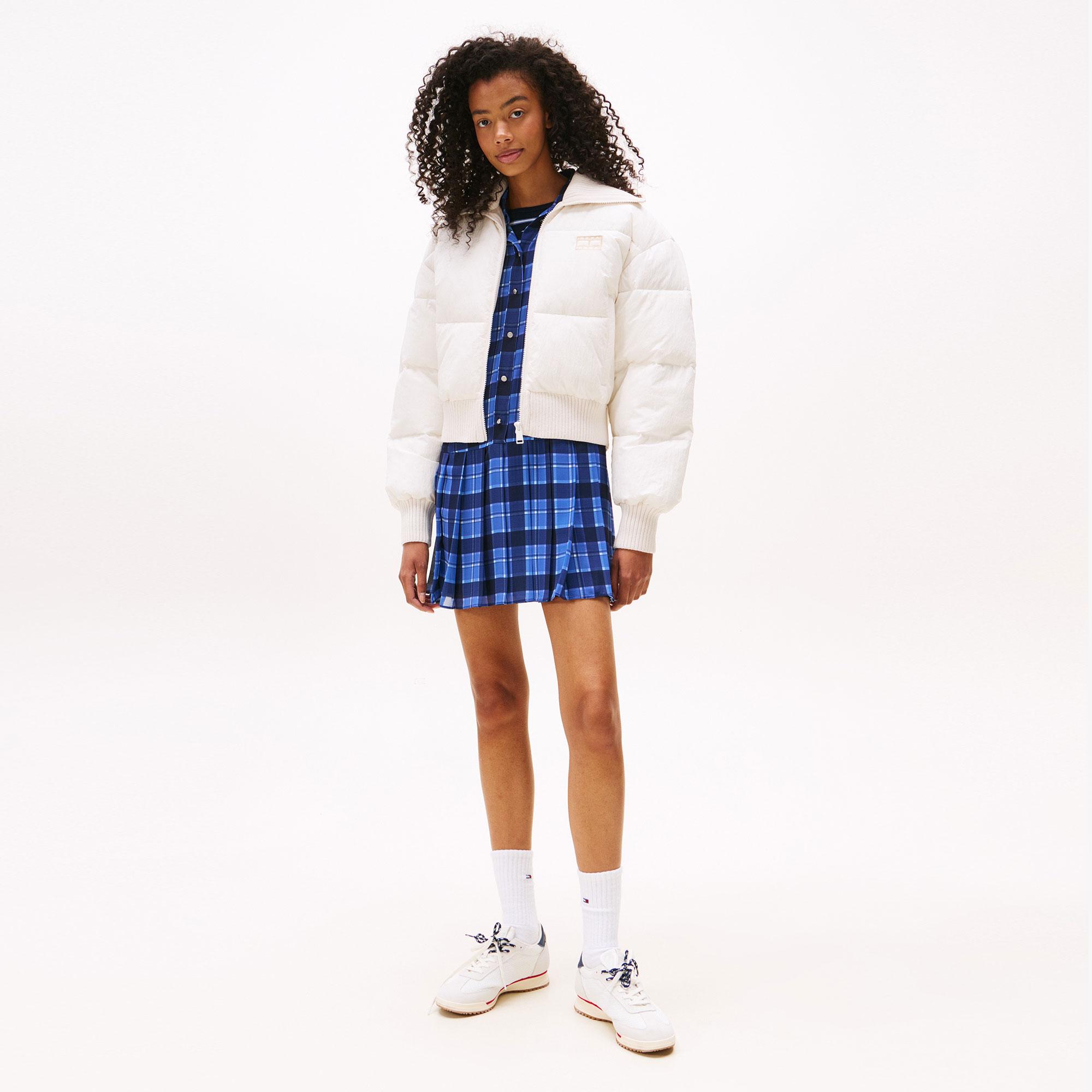 Tommy Hilfiger Crop Ribbed Detail Puffer Kadın Beyaz Mont