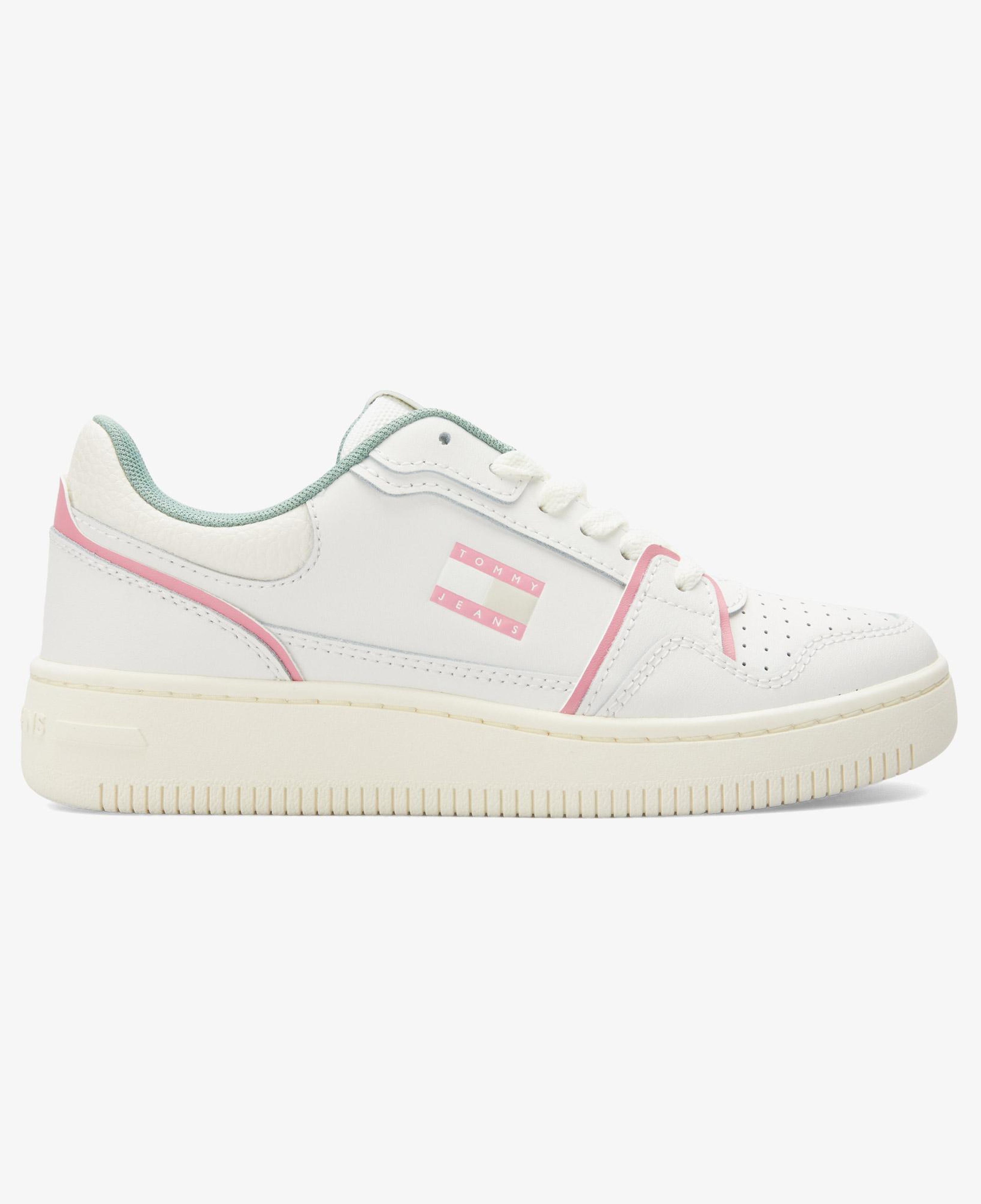Tommy Jeans Retro Basket Kadın Beyaz/Pembe/Yeşil Spor Ayakkabı
