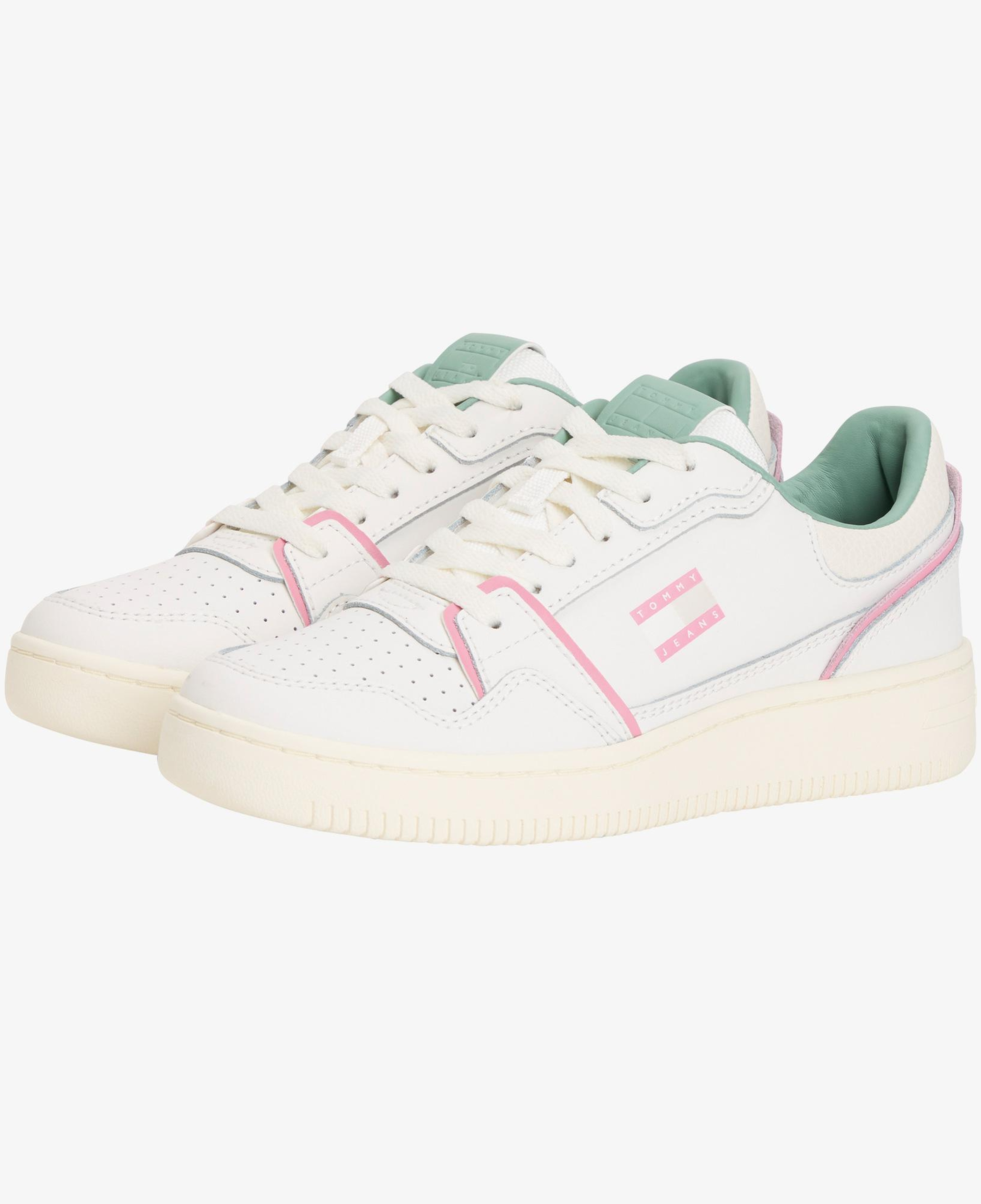 Tommy Jeans Retro Basket Kadın Beyaz/Pembe/Yeşil Spor Ayakkabı