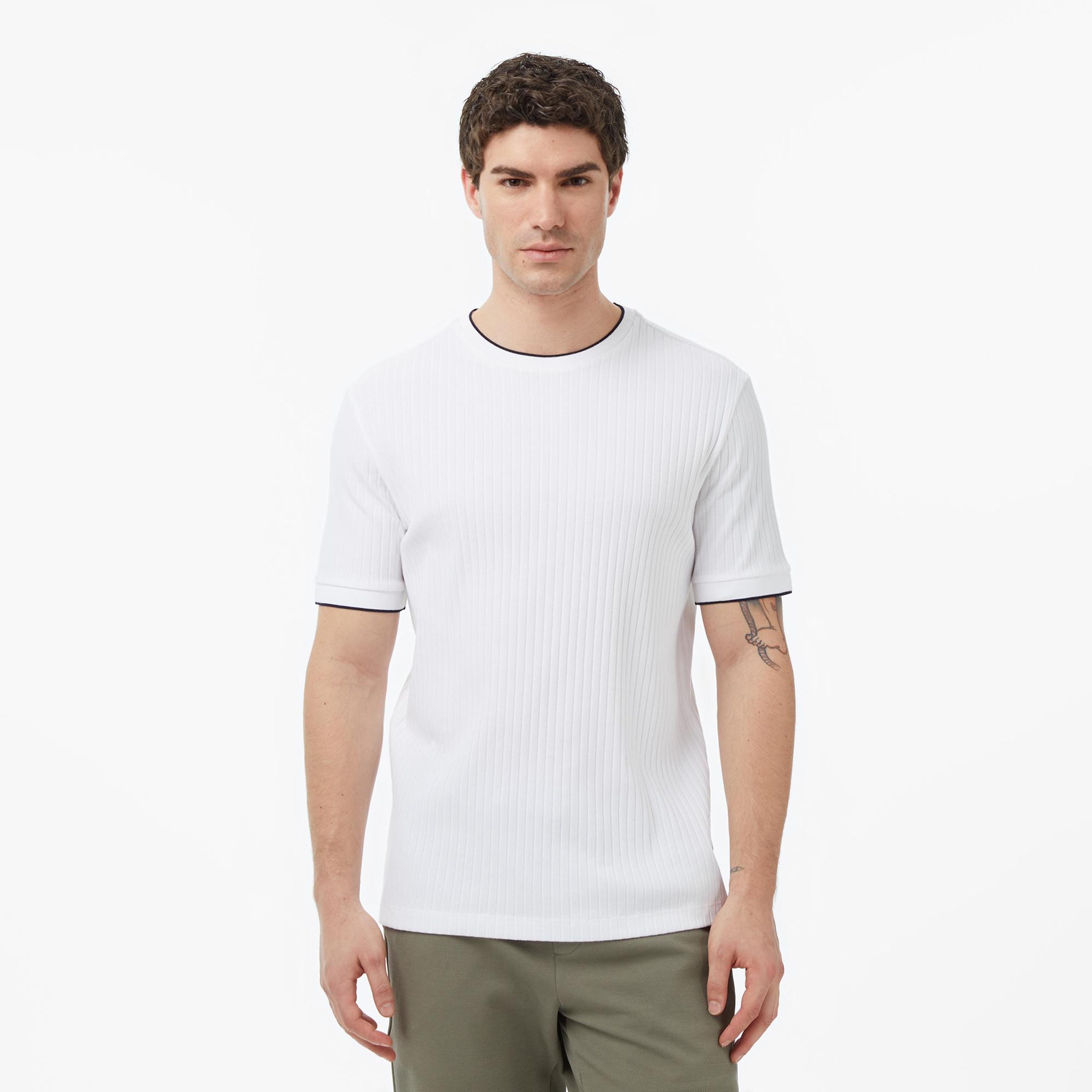 Nautica Erkek Beyaz Regular Fit Çizgili T-Shirt