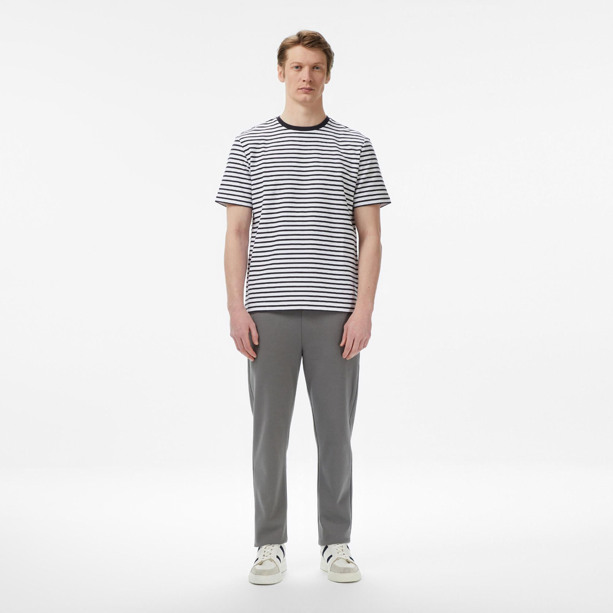 Nautica Erkek Lacivert Regular Fit Çizgili T-Shirt