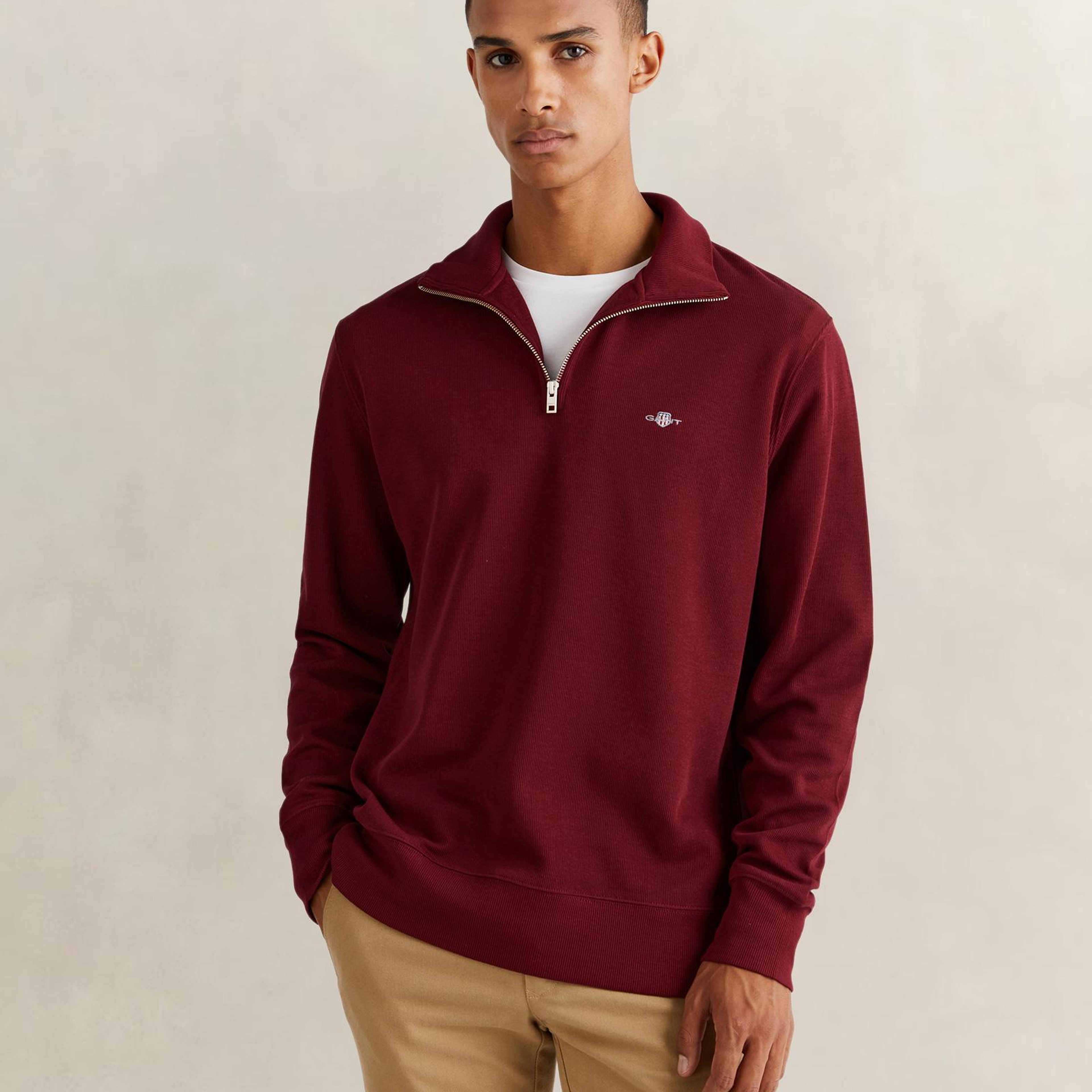 GANT Erkek Bordo Regular Fit Yarım Fermuarlı Sweatshirt