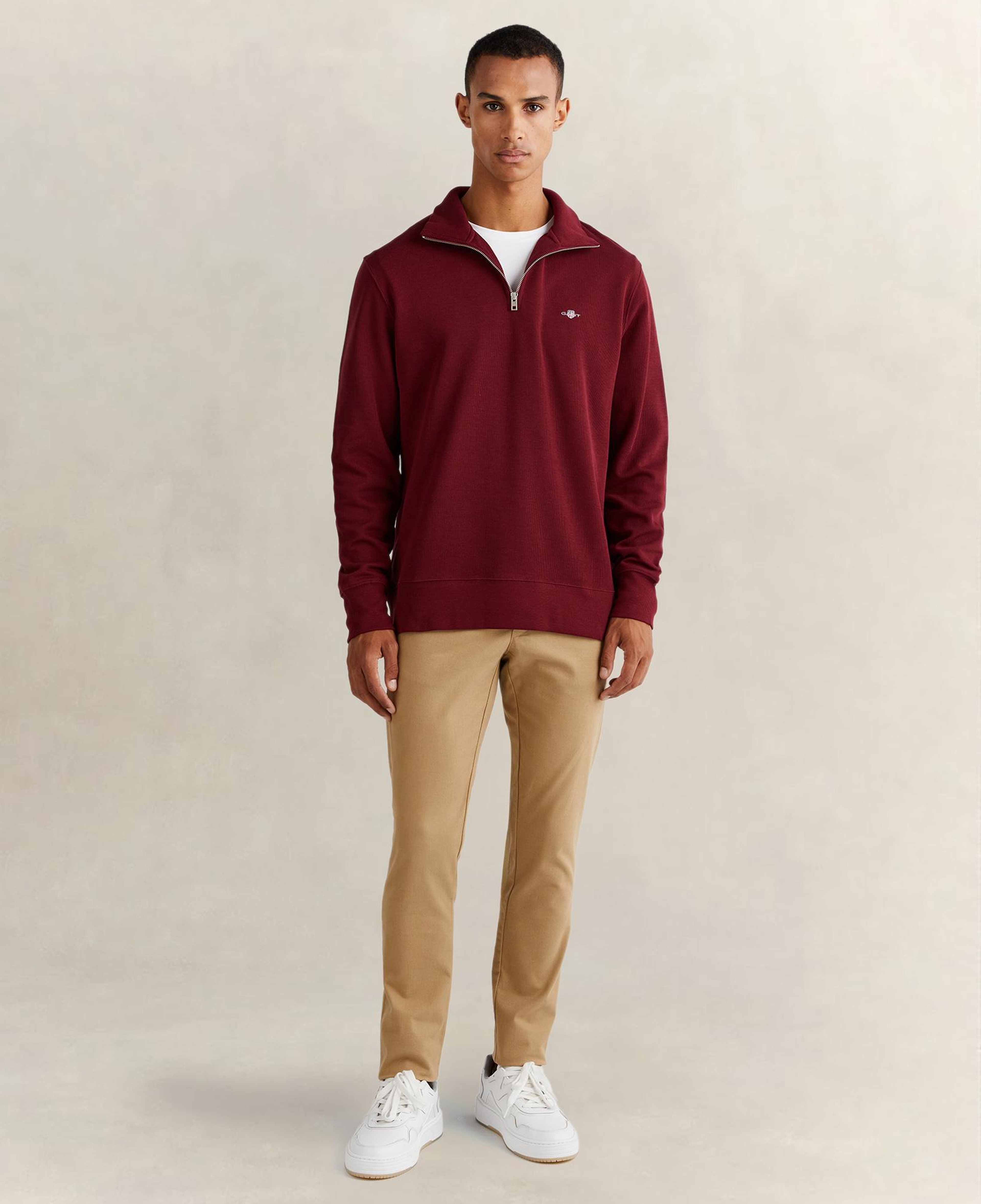 GANT Erkek Bordo Regular Fit Yarım Fermuarlı Sweatshirt