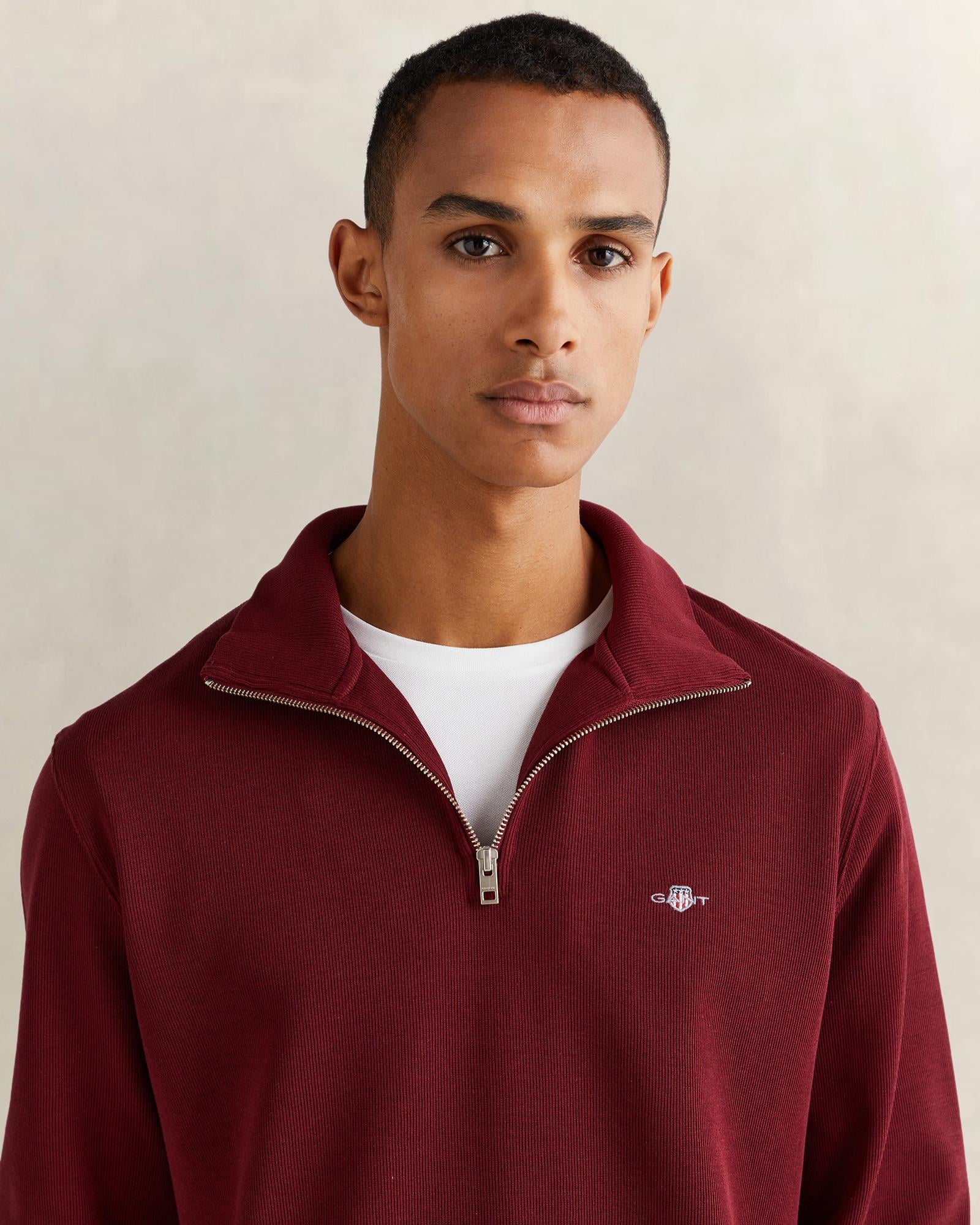 GANT Erkek Bordo Regular Fit Yarım Fermuarlı Sweatshirt