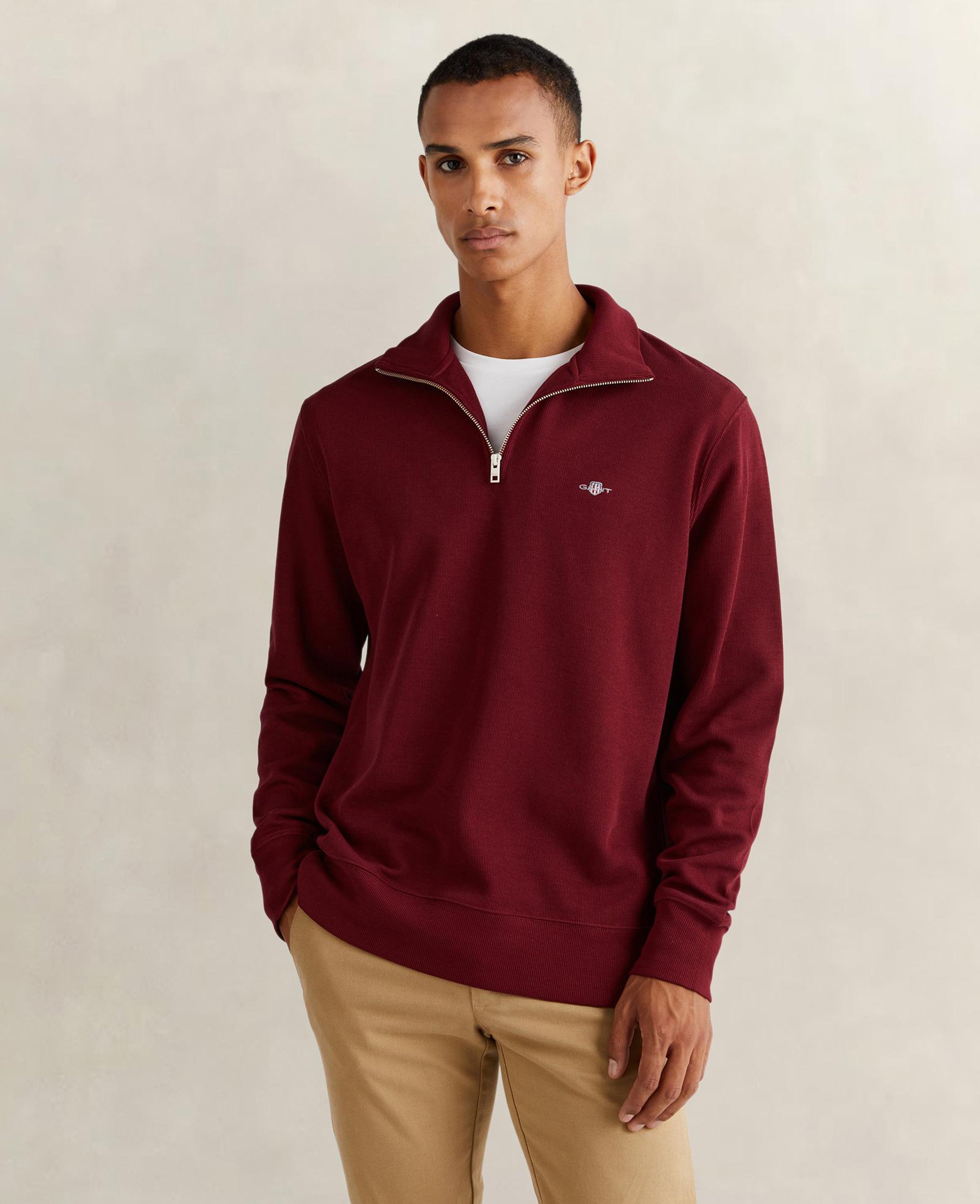 GANT Erkek Bordo Regular Fit Yarım Fermuarlı Sweatshirt