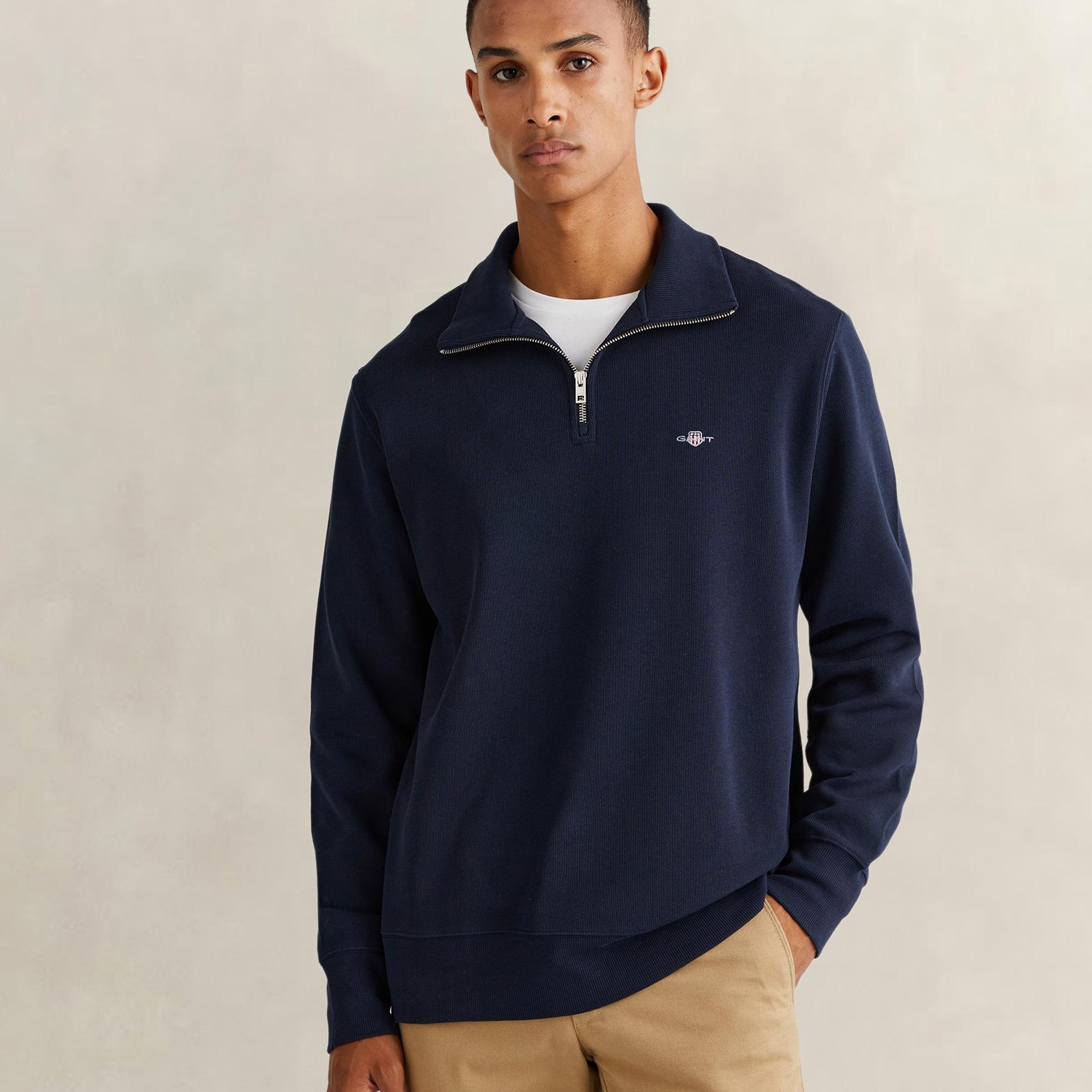 GANT Erkek Lacivert Regular Fit Yarım Fermuarlı Sweatshirt